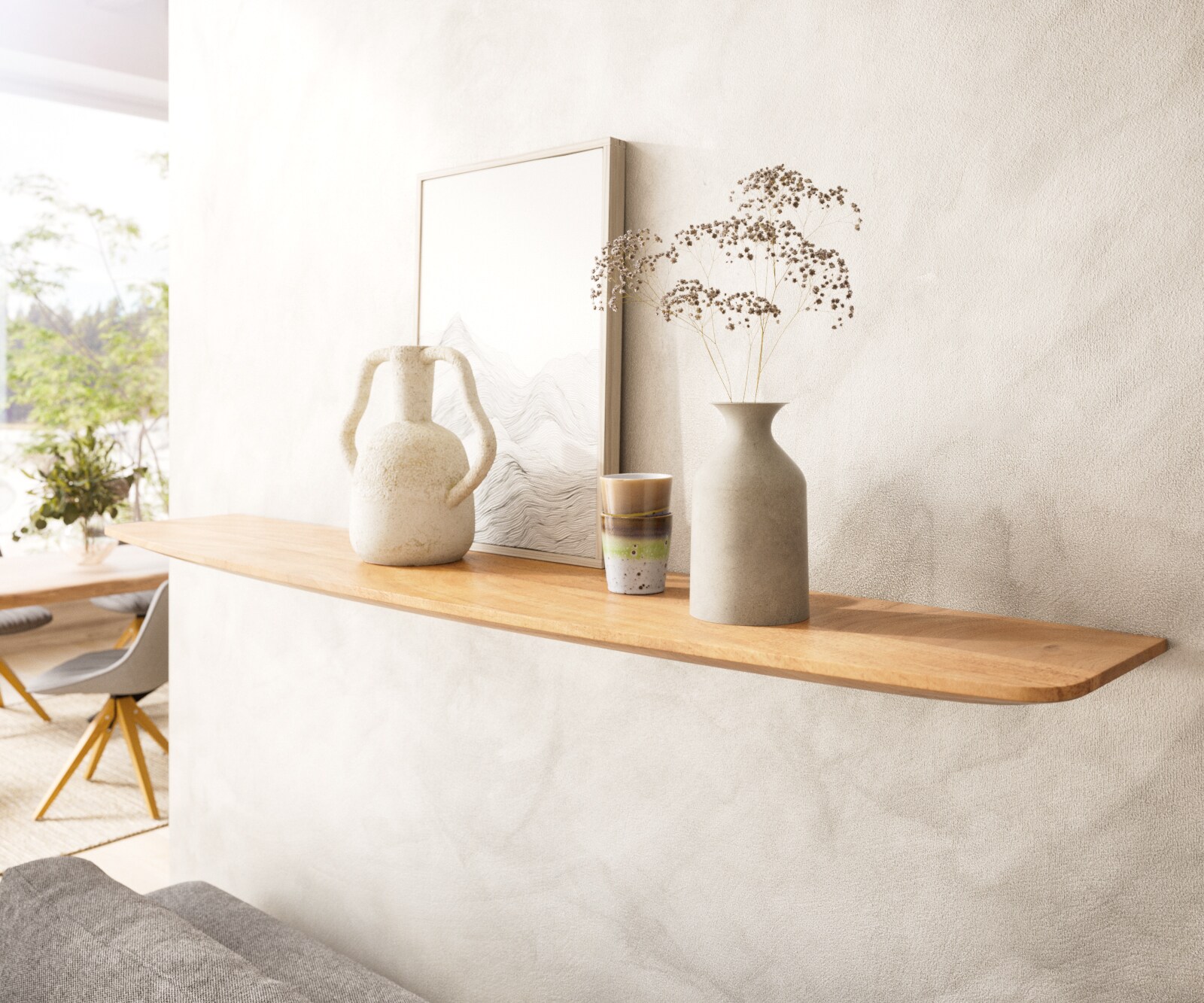 Étagère murale Edge 145 cm acacia naturel bord suisse massif