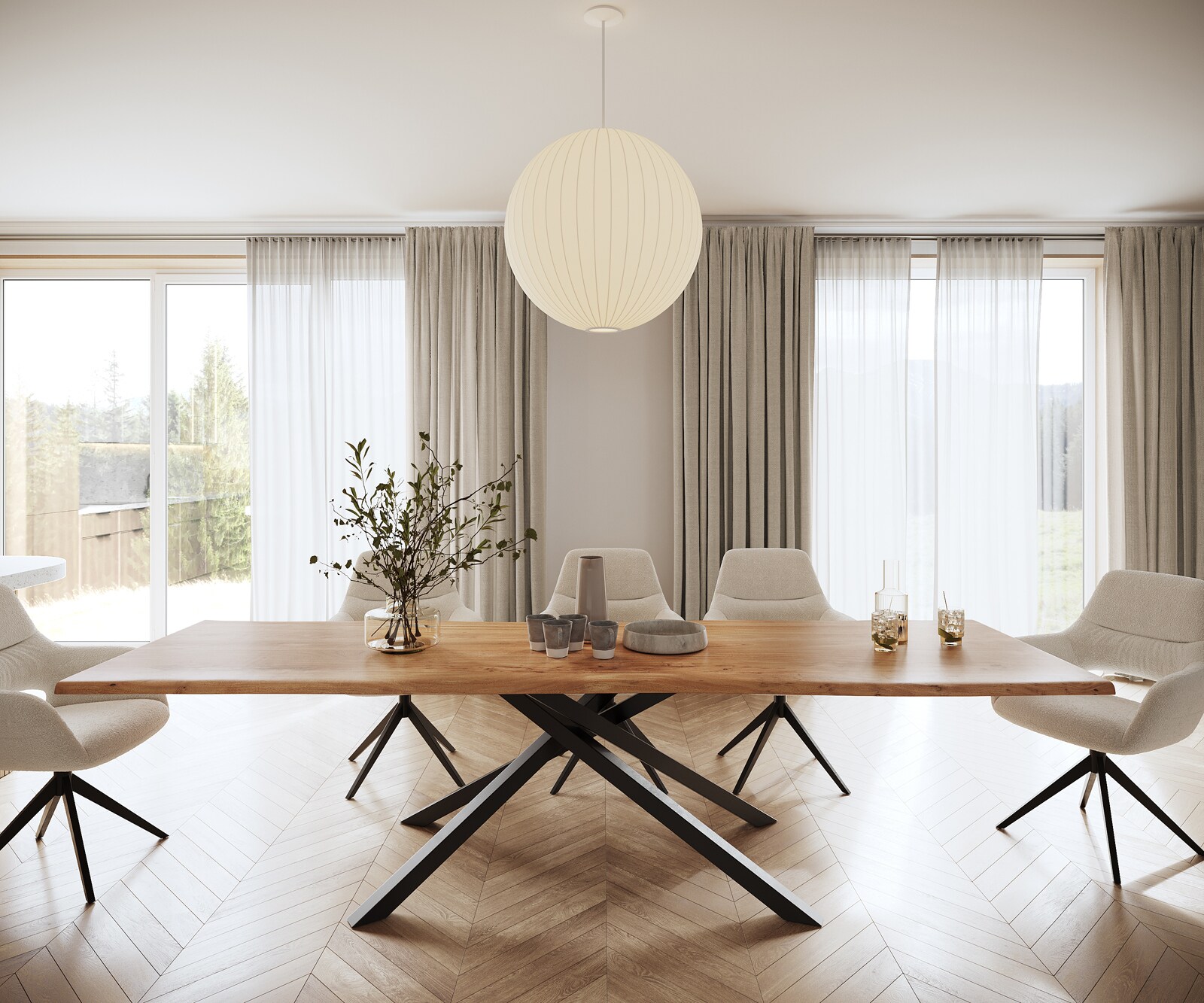 Table à manger Edge 300x100 acacia nature cadre croisé rectangle noir Live-Edge 1