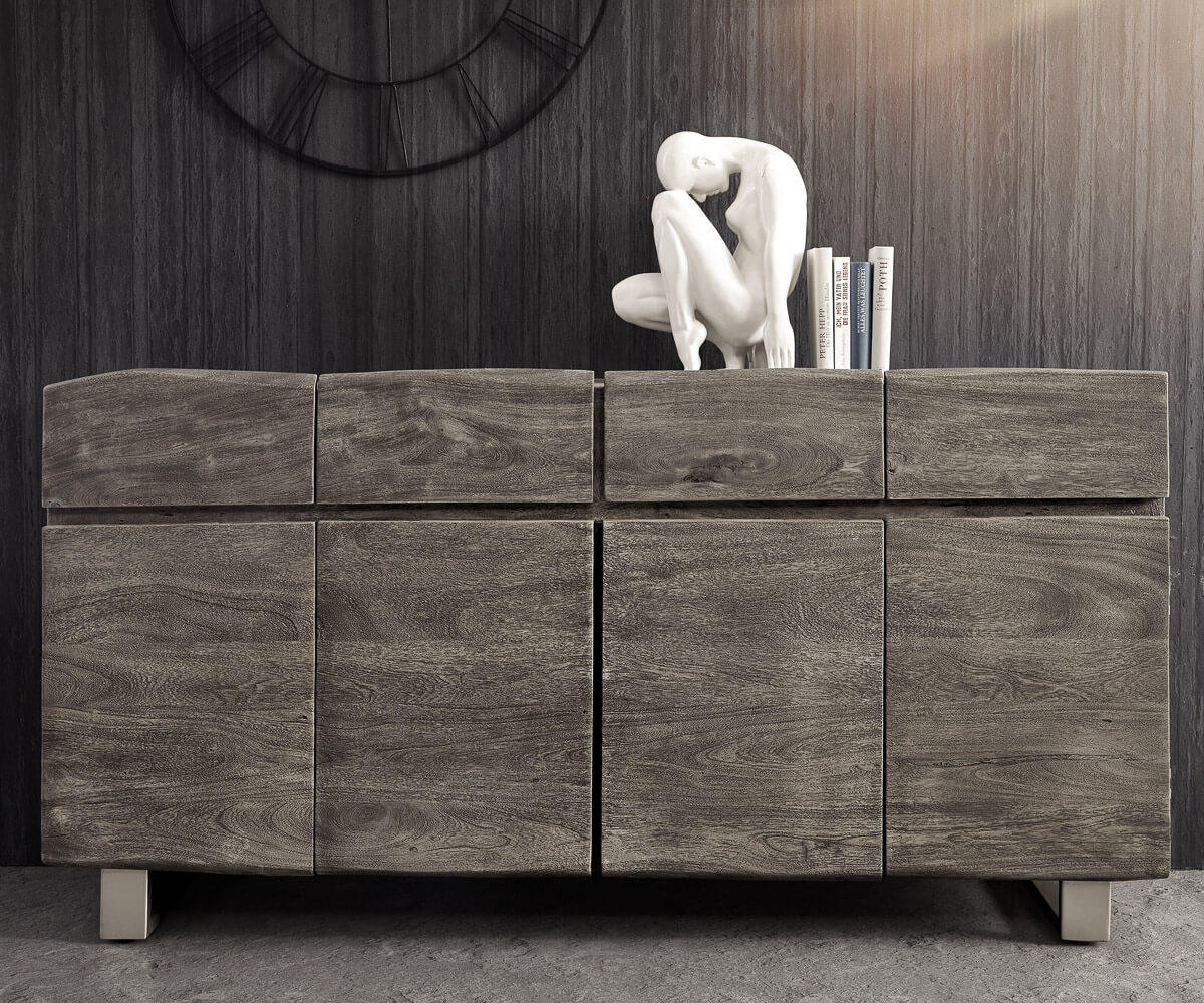 Buffet Live-Edge 172 cm acacia platine 4 tiroirs 4 portes 2 Buffet Live-Edge 172 cm acacia platine 4 tiroirs 4 portes 2