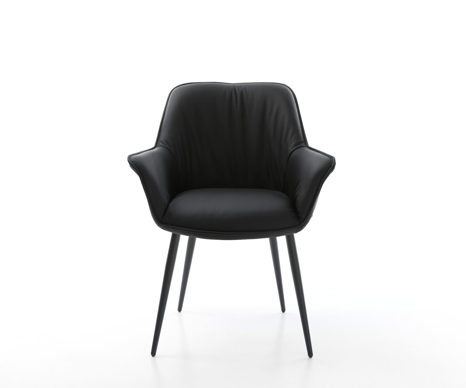 Chaise-de-salle-à-manger Keila-Flex avec accoudoirs cuir de vache noir 4 pieds coniques noir 2 Chaise-de-salle-à-manger Keila-Flex avec accoudoirs cuir de vache noir 4 pieds coniques noir 2