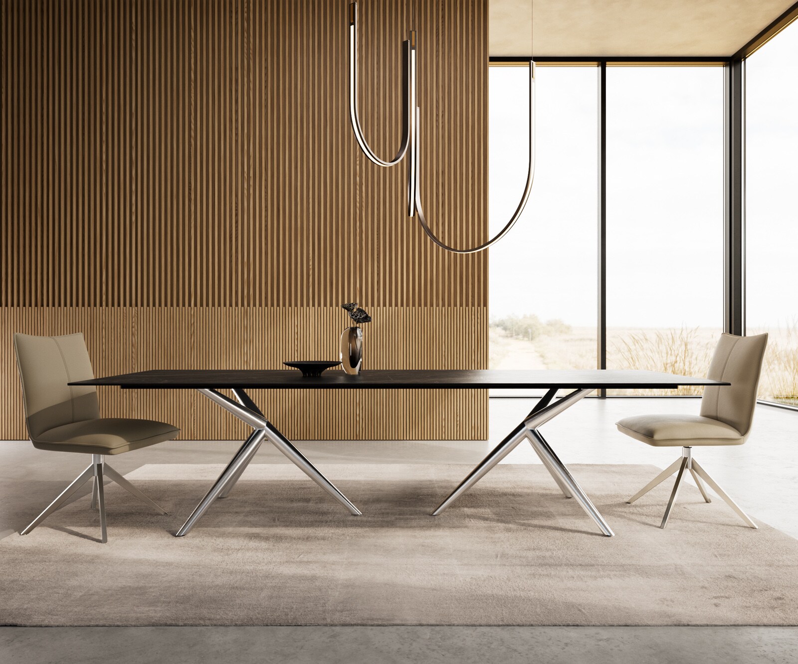 Table à manger Edge 300x100 Céramique Laminam®Noir Desir Marron Estelar rond Acier inoxydable 1