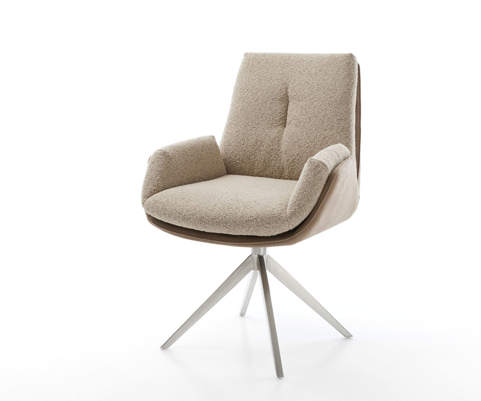 Chaise-pivotante Clea-Flex tissu mixte couleur boue pied croisé large acier inoxydable brossé pivotement sur 360°