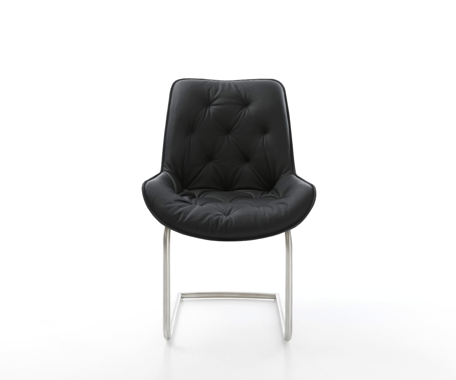 Cantilever Taimi-Flex cuir de vache noir pied cantilever rond acier inoxydable brossé 2 Cantilever Taimi-Flex cuir de vache noir pied cantilever rond acier inoxydable brossé 2