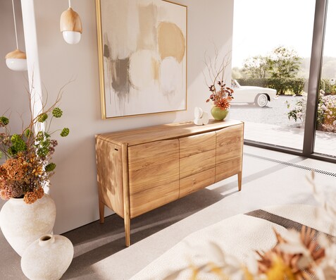Buffet Simcha 145 cm acacia naturel 2 portes 3 tiroirs