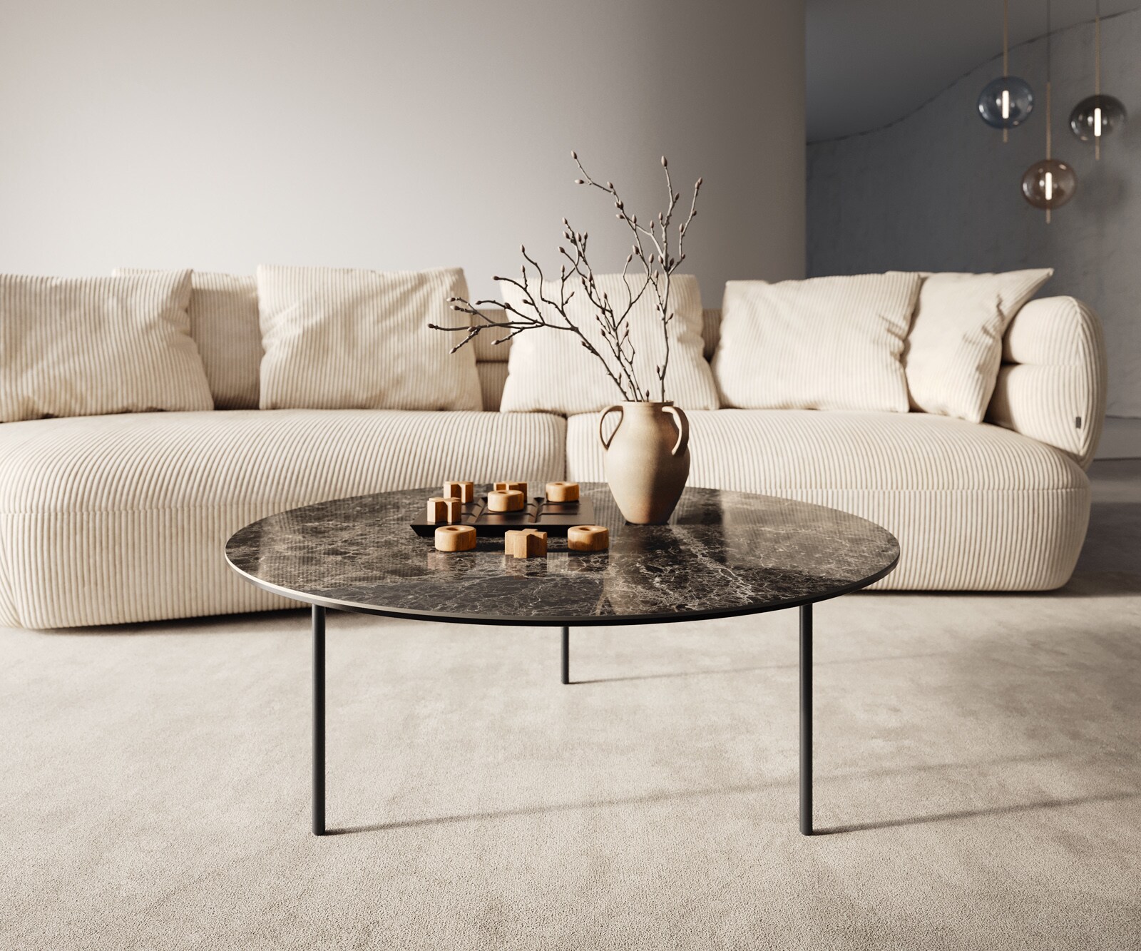 Table basse Edge rond 90x90 cm céramique Laminam® Emperador Extra Lucidato brun foncé Trive métal noir 4