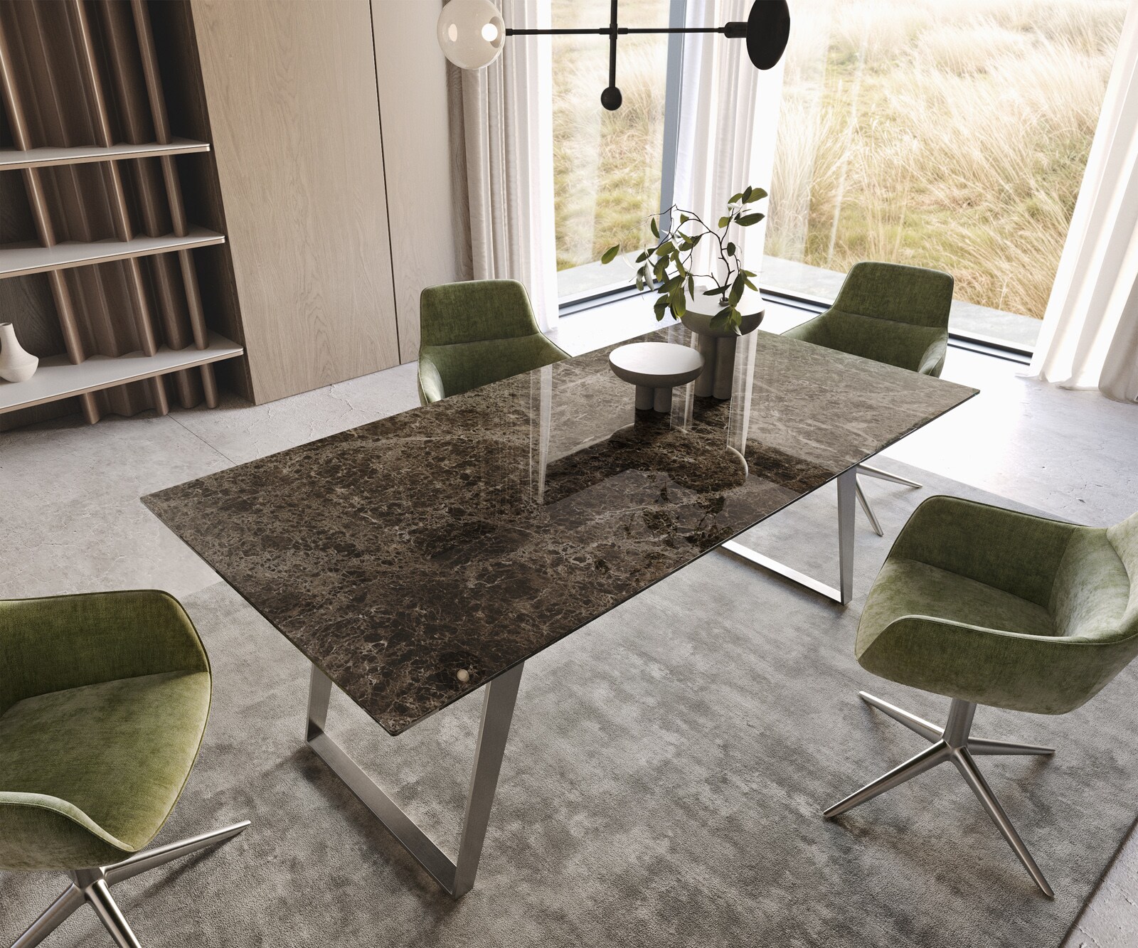 Table de salle à manger Edge Céramique Emperador Extra Lucidato Brun foncé 200x100 Acier inoxydable incliné 1