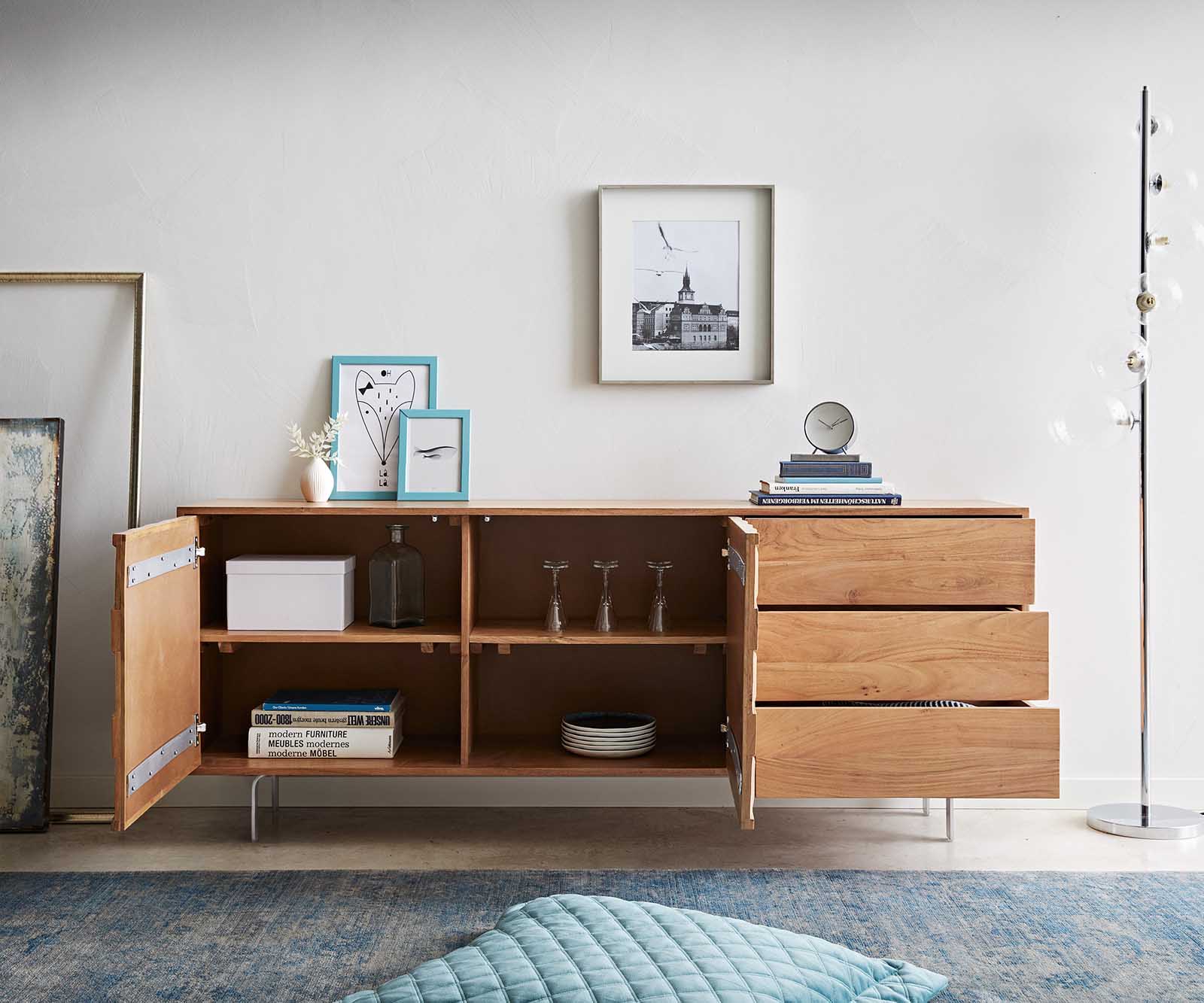 Buffet Fevo 175 cm acacia nature 2 portes 3 tiroirs Pied-L 4