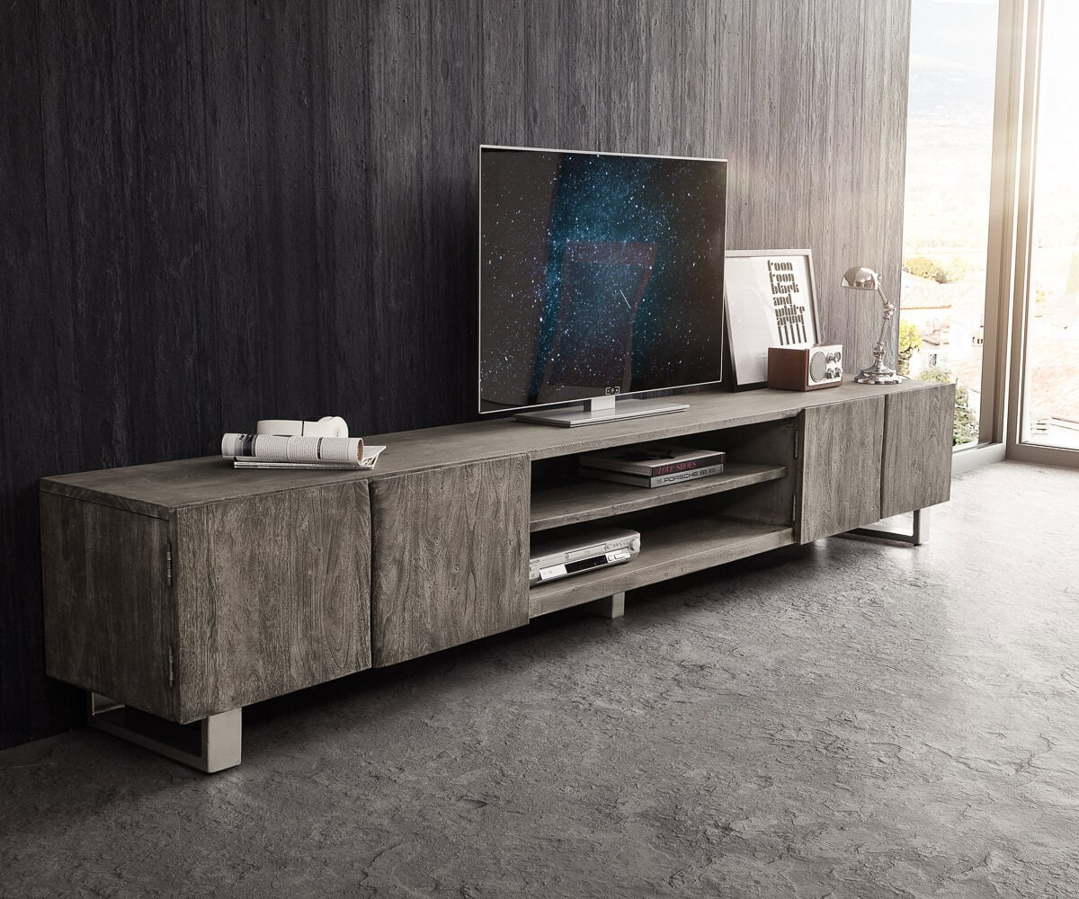 Table-TV Live-Edge Meuble-TV en Acacia 4 portes en bordure d'arbre 4