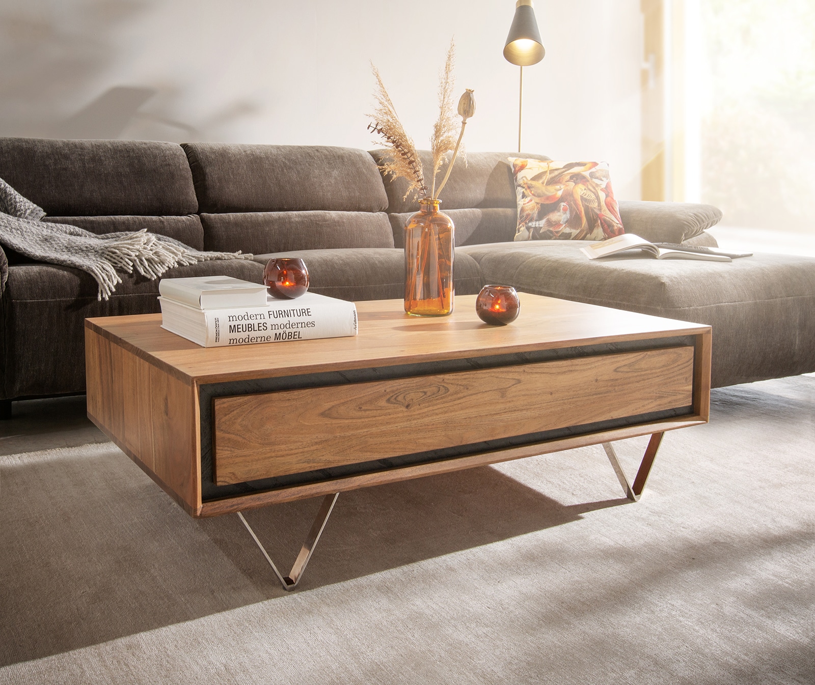 Table-basse Stonegrace acacia nature placage de pierre  Table-basse Stonegrace acacia nature placage de pierre