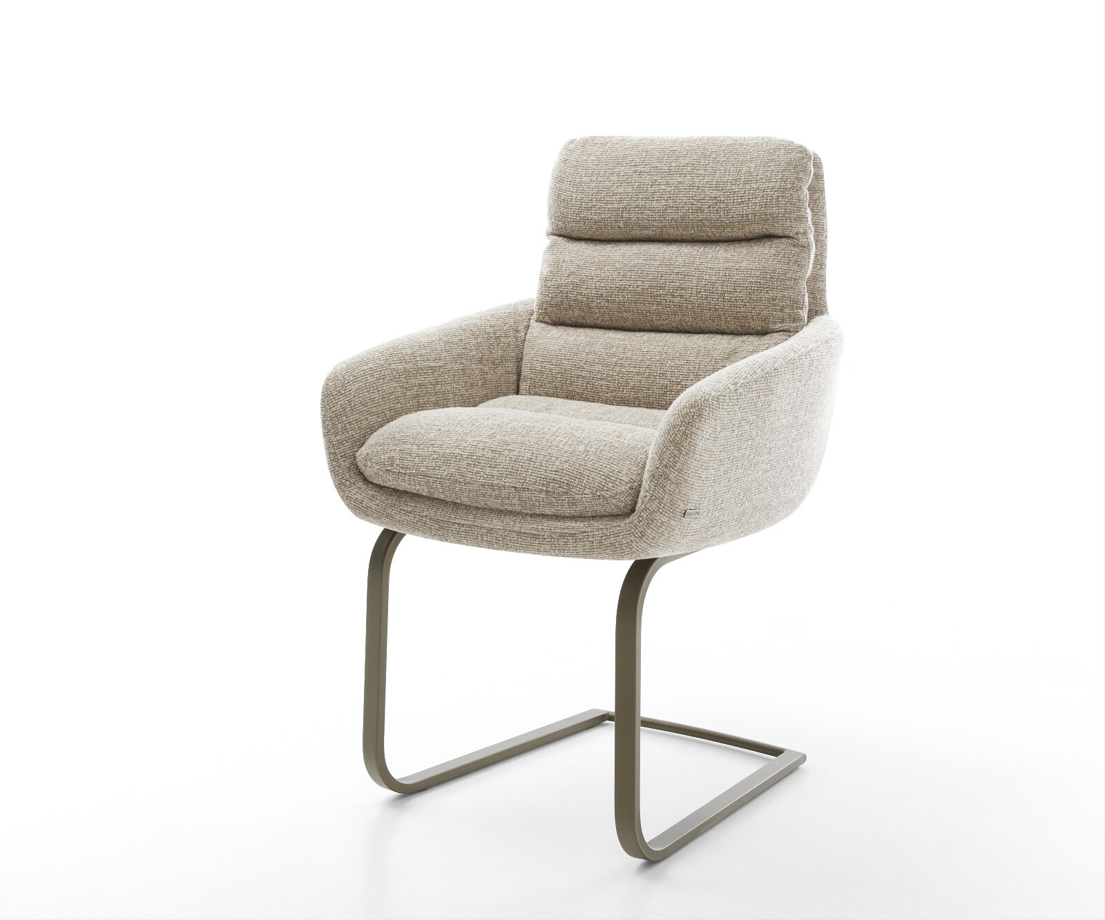 Cantilever Abelia-Flex avec accoudoirs tissu tissé doux beige pied cantilever plat aspect titane 1