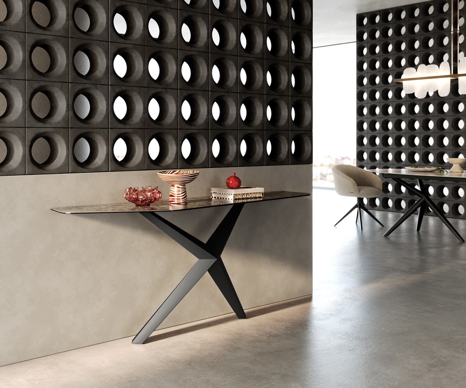 Console Edge Polygonal 180x50 cm Céramique Emperador Extra Lucidato Dunkelbraun Zentharo Métal Noir 7