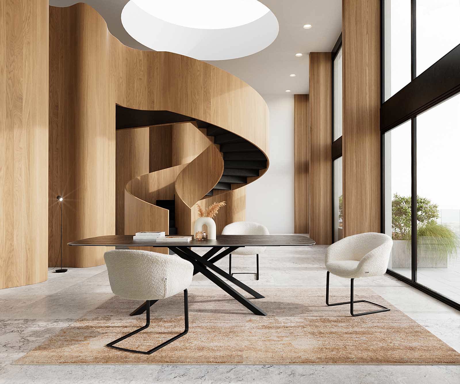 Cantilever Vinka-Flex avec accoudoirs bouclé blanc pied cantilever plat noir ressorts ensachés 3 Cantilever Vinka-Flex avec accoudoirs bouclé blanc pied cantilever plat noir ressorts ensachés 3