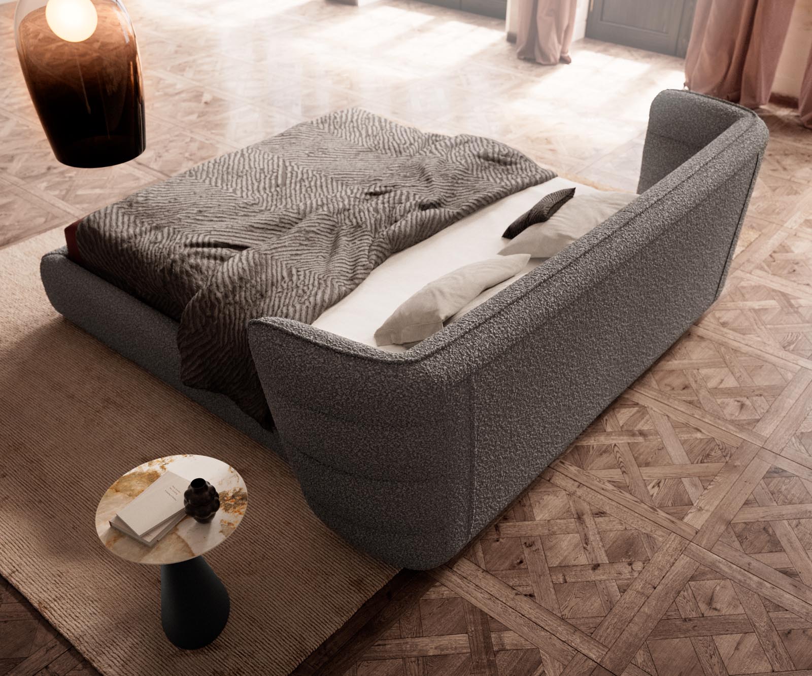 Sommier rembourré Simea 180x200 cm Bouclé Gris Argenté 5 Sommier rembourré Simea 180x200 cm Bouclé Gris Argenté 5