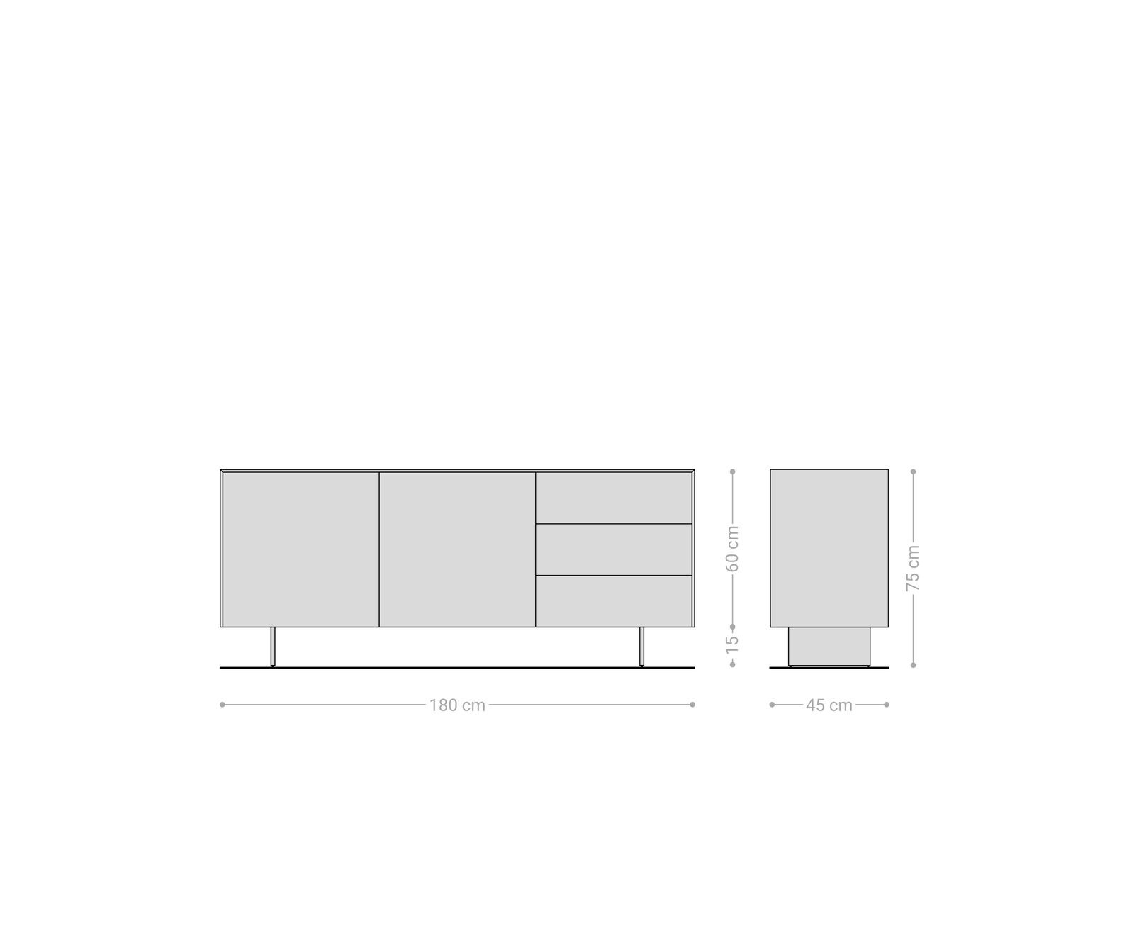 Buffet Cuor 180 cm Céramique Minas Melange Blanc-beige 2 Portes 3 Tiroirs Pied optique flottant Métal Noir 6