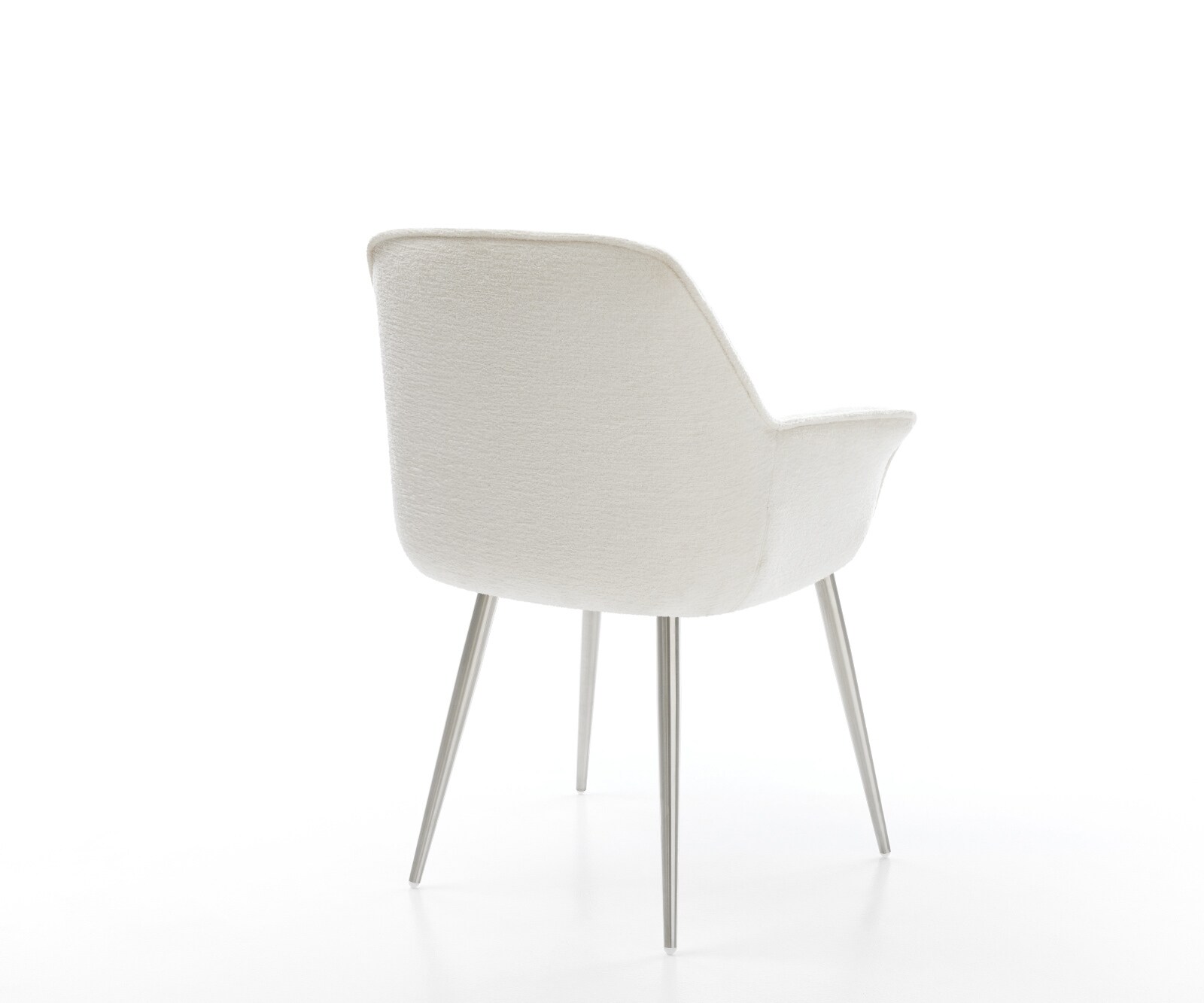 Chaise-de-salle-à-manger Keila-Flex avec accoudoirs bouclé doux beige 4 pieds coniques acier inoxydable 4