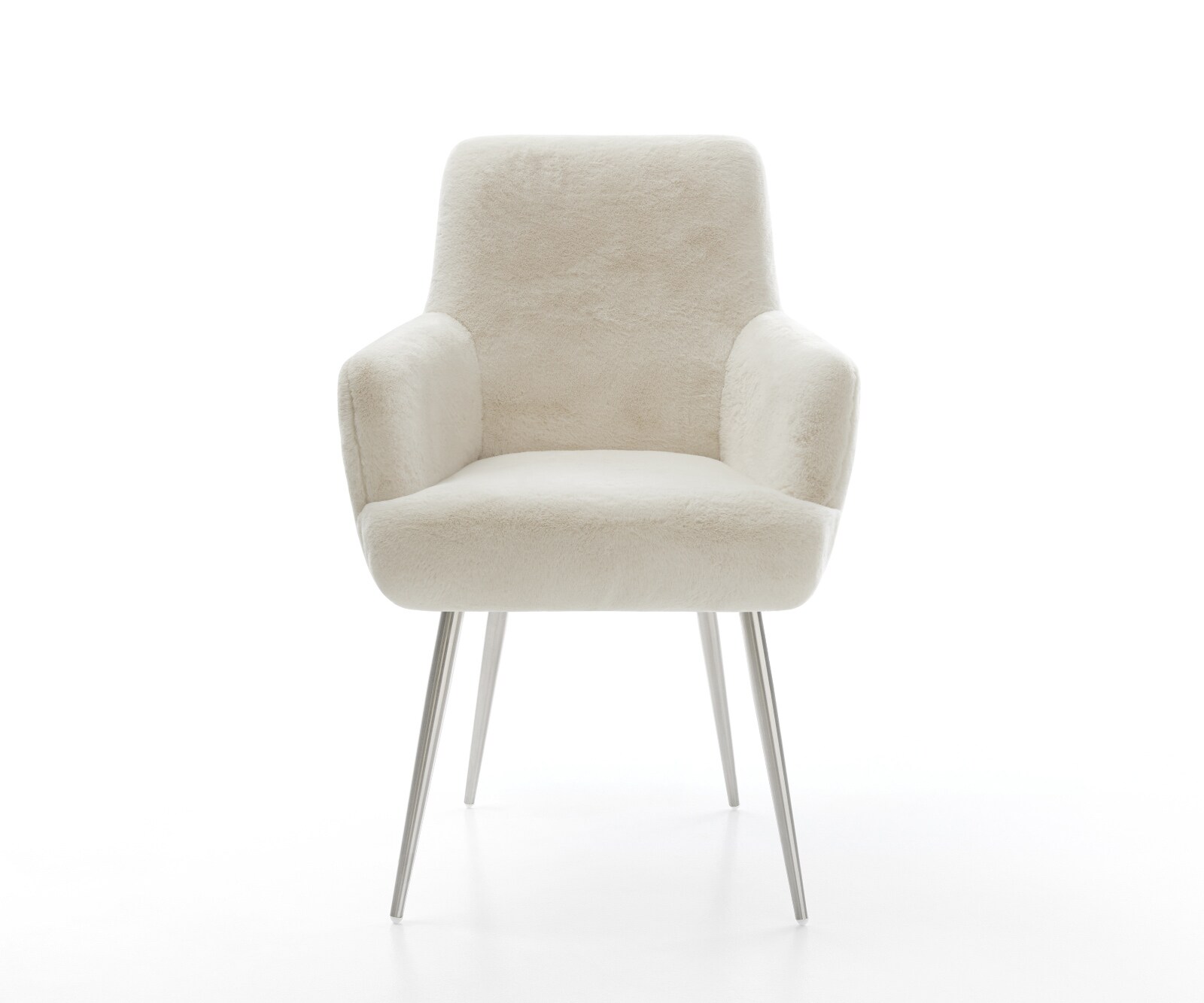 Chaise-de-salle-à-manger Heira-Flex avec accoudoirs peluche crème-blanc 4 pieds coniques acier inoxydable resorts ensachés 2