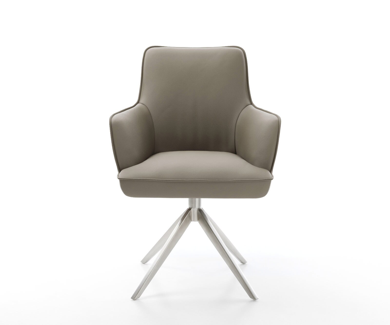 Chaise-pivotante Heira-Flex cuir de vache couleur boue pied croisé large acier inoxydable brossé pivotement sur 360° fonction bascule ressorts ensachés 1