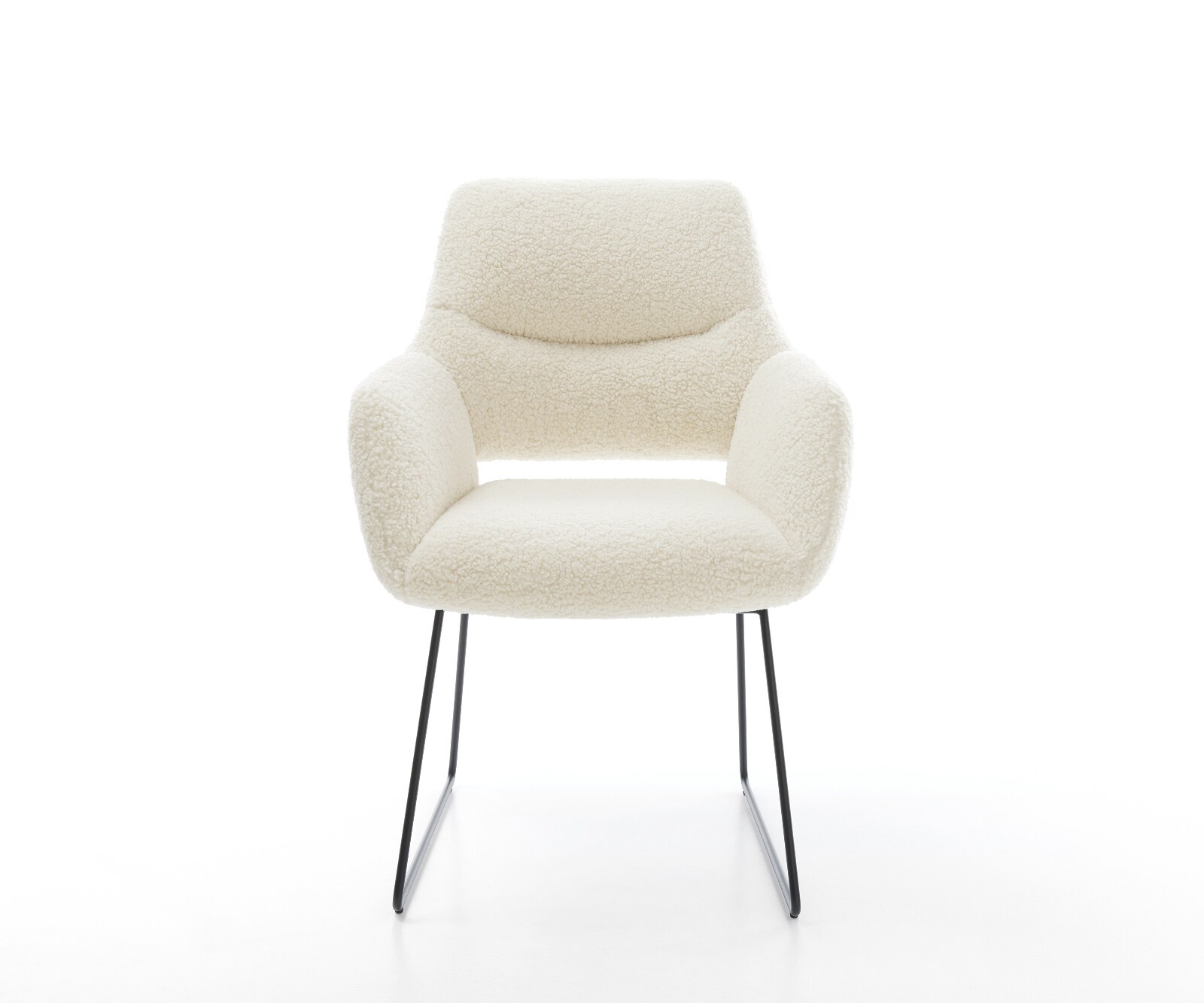 Chaise-de-salle-à-manger Yago-Flex avec accoudoirs tissu teddy beige pied trapèze noir resorts ensachés 2