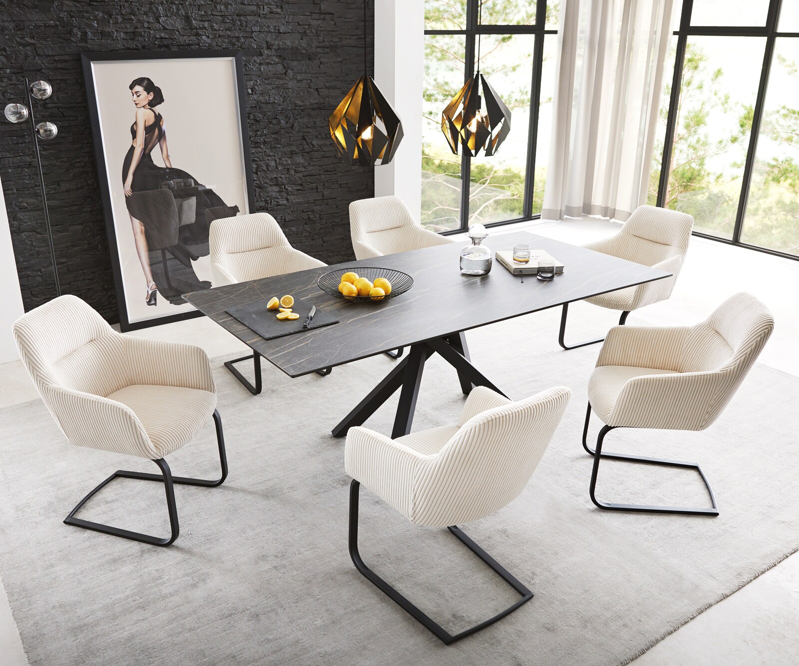 Cantilever Pejo-Flex côtelé beige vintage pied cantilever plat noir ressorts ensachés 3