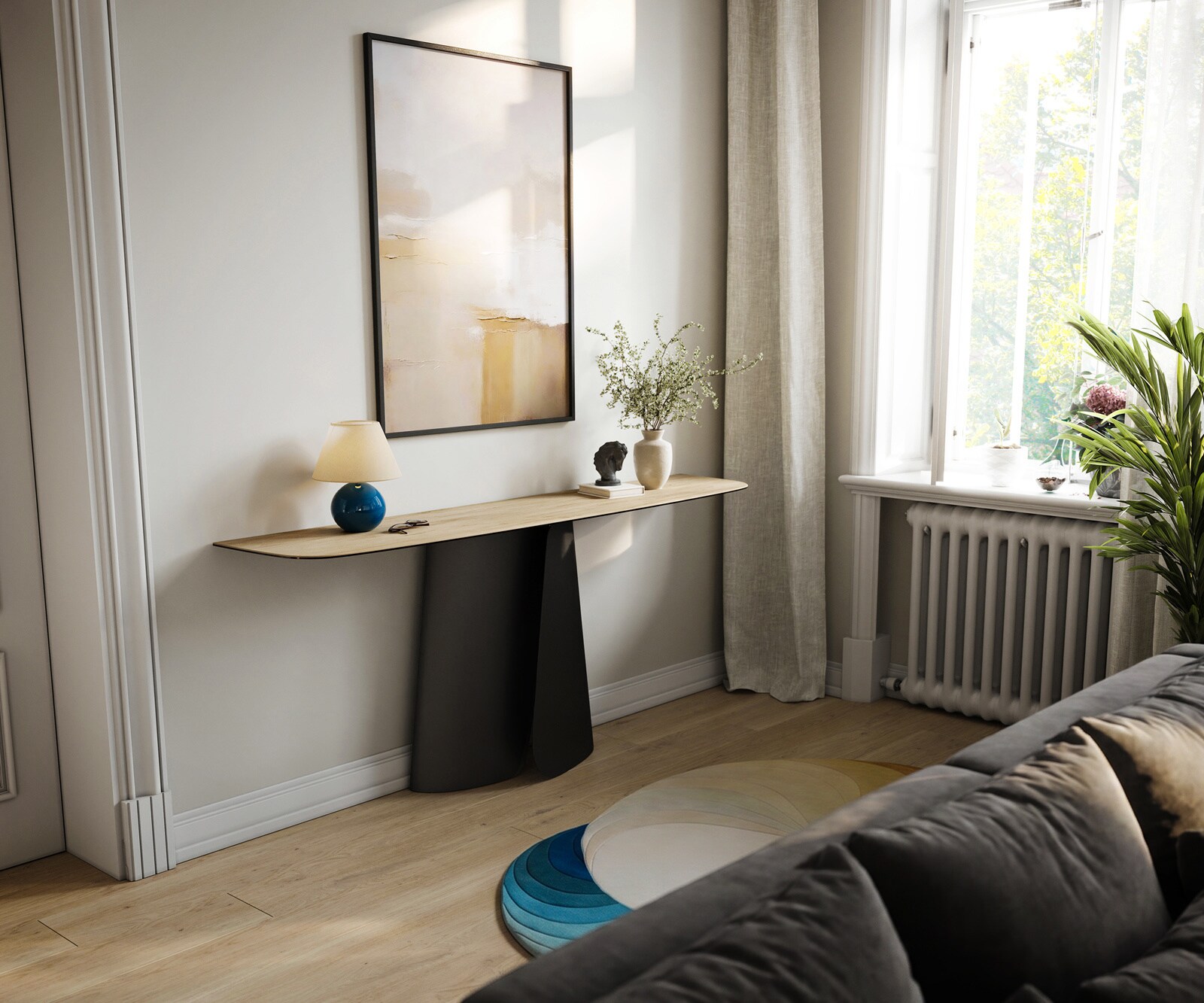 Console Edge forme bateau 180x40 cm Céramique Laminam® Sabbia Eichefarbig Livos Métal Noir 7