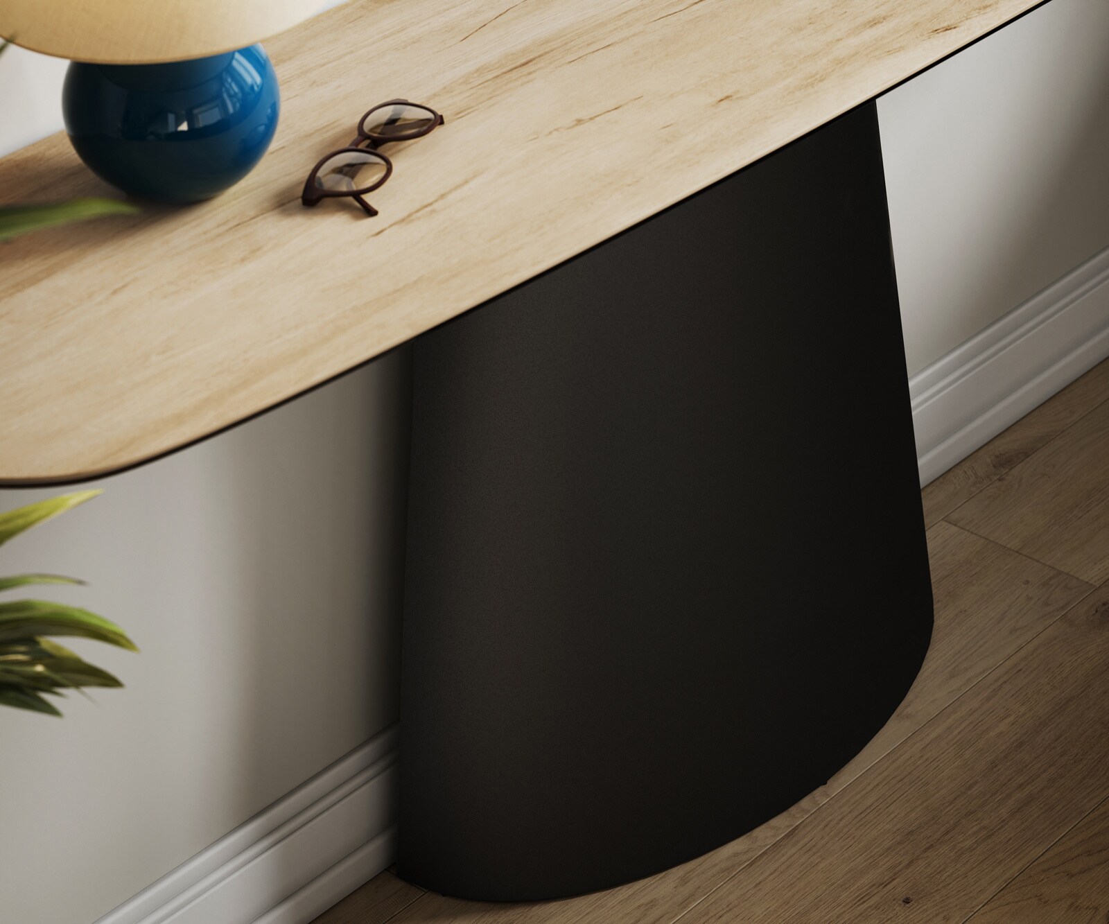 Console Edge forme bateau 180x40 cm Céramique Laminam® Sabbia Eichefarbig Conos Métal Noir 6