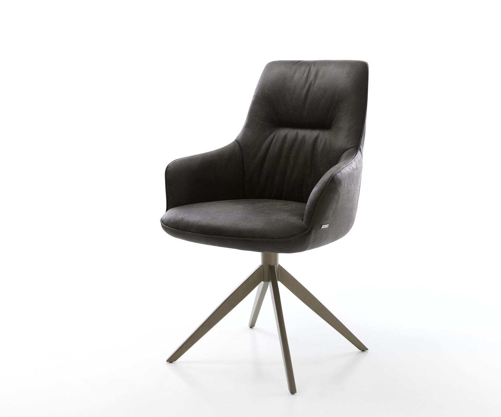 Chaise-pivotante Zelia-Flex avec accoudoirs microfibre antracite vintage pied croisé large aspect titane pivotement sur 360° fonction bascule ressorts ensachés 1
