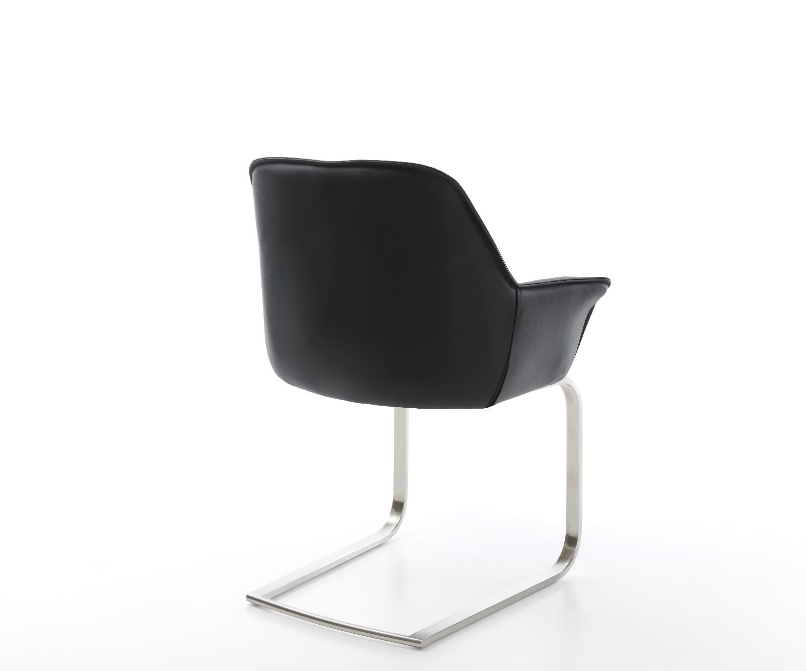 Cantilever Keila-Flex avec accoudoirs cuir de vache noir pied cantilever plat acier inoxydable brossé 5