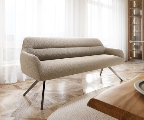 Banc-de-salle-à-manger Taya-Flex 200 cm bouclé boue pied croisé angulaire grafiete ressort ensaché