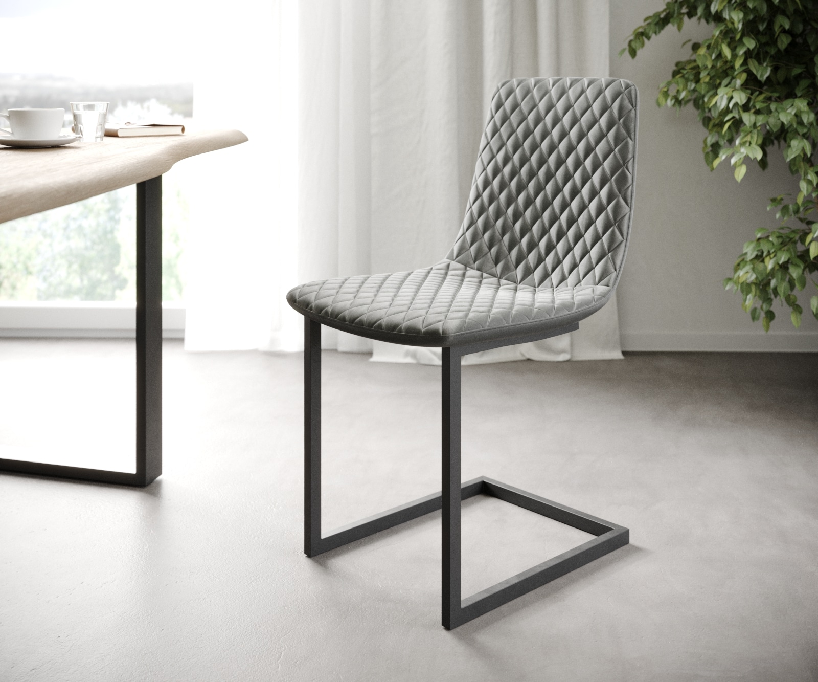 L'ensemble-de-4-chaises Novi-Adesso gris clair velours cantilever L'ensemble-de-4-chaises Novi-Adesso gris clair velours cantilever