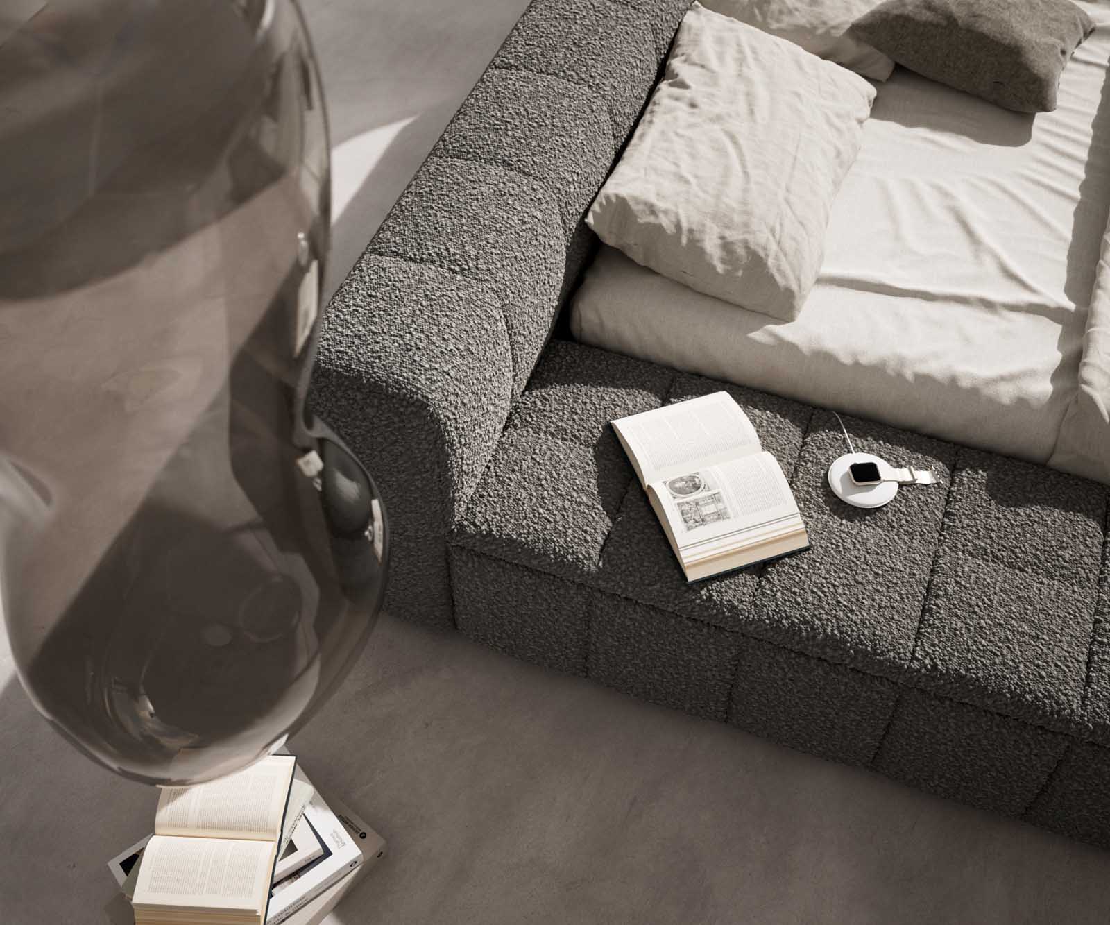 Sommier-rembourré Espazio 140x200 cm Bouclé gris argenté avec espace de rangement 5