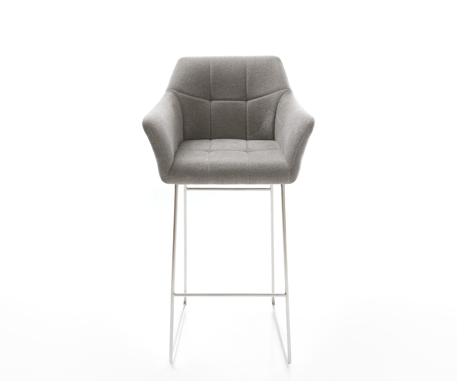 Chaise-de-bar Yulo-Flex Tissu structuré doux Gris Pied trapèze acier inoxydable Argent 1