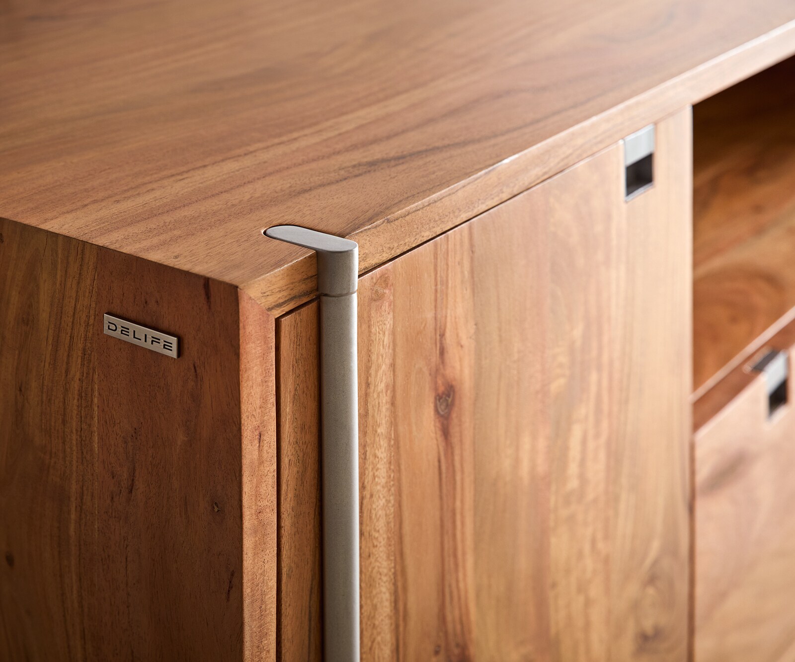 Commode Rivoro 175 cm acacia naturel 2 portes 1 tiroir 1 compartiment 3