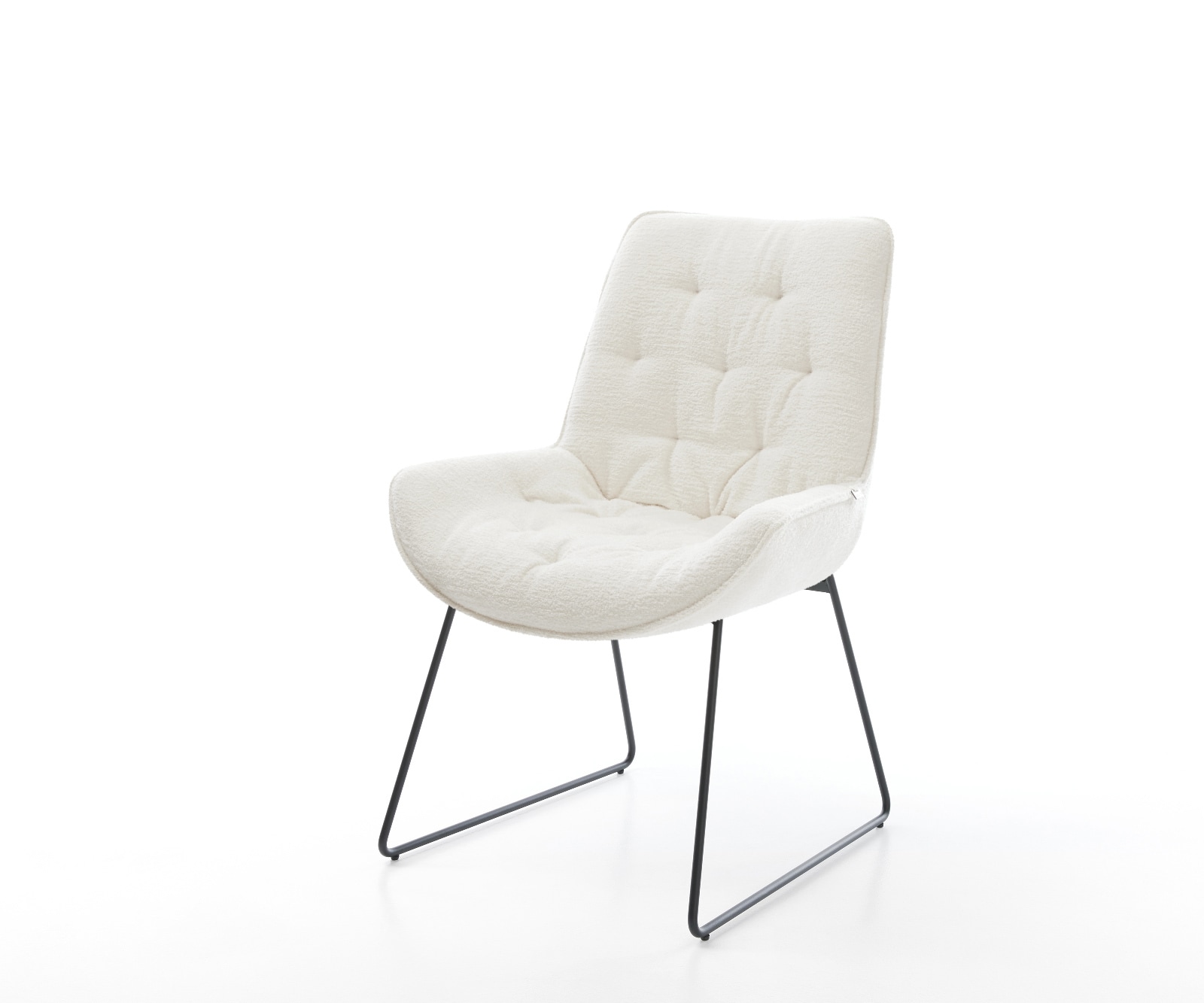 Chaise-de-salle-à-manger Taimi-Flex bouclé doux beige pied trapèze noir 1