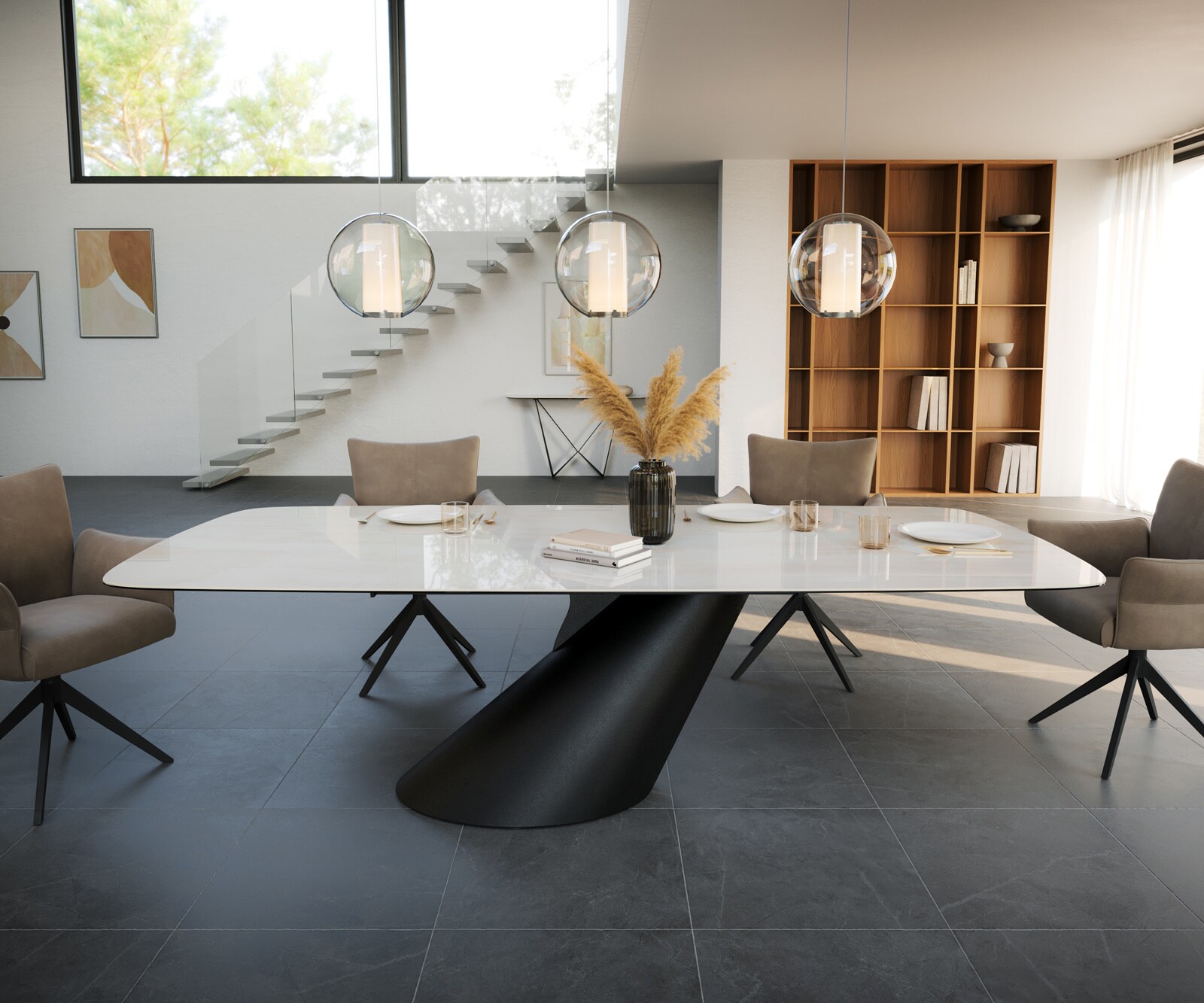 Table à manger Edge Boot 260x120 cm Céramique Onyx Champagne Cono Métal Noir 2