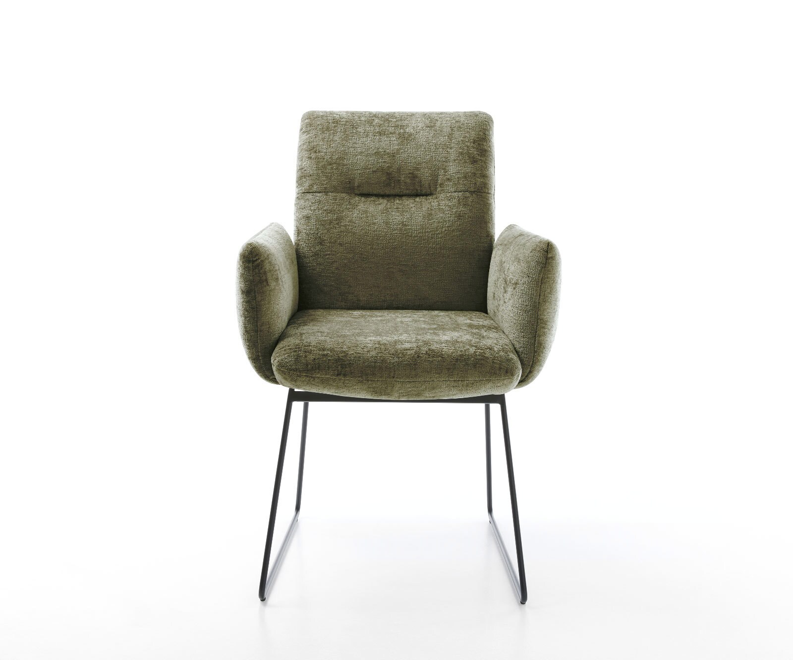 Chaise-de-salle-à-manger Jova-Flex avec accoudoirs chenille olive pied trapèze noir ressorts ensachés 2