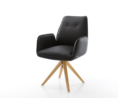 Chaise-de-salle-à-manger Zoa-Flex cuir de vache noir pied en bois angulaire naturel ressorts ensachés