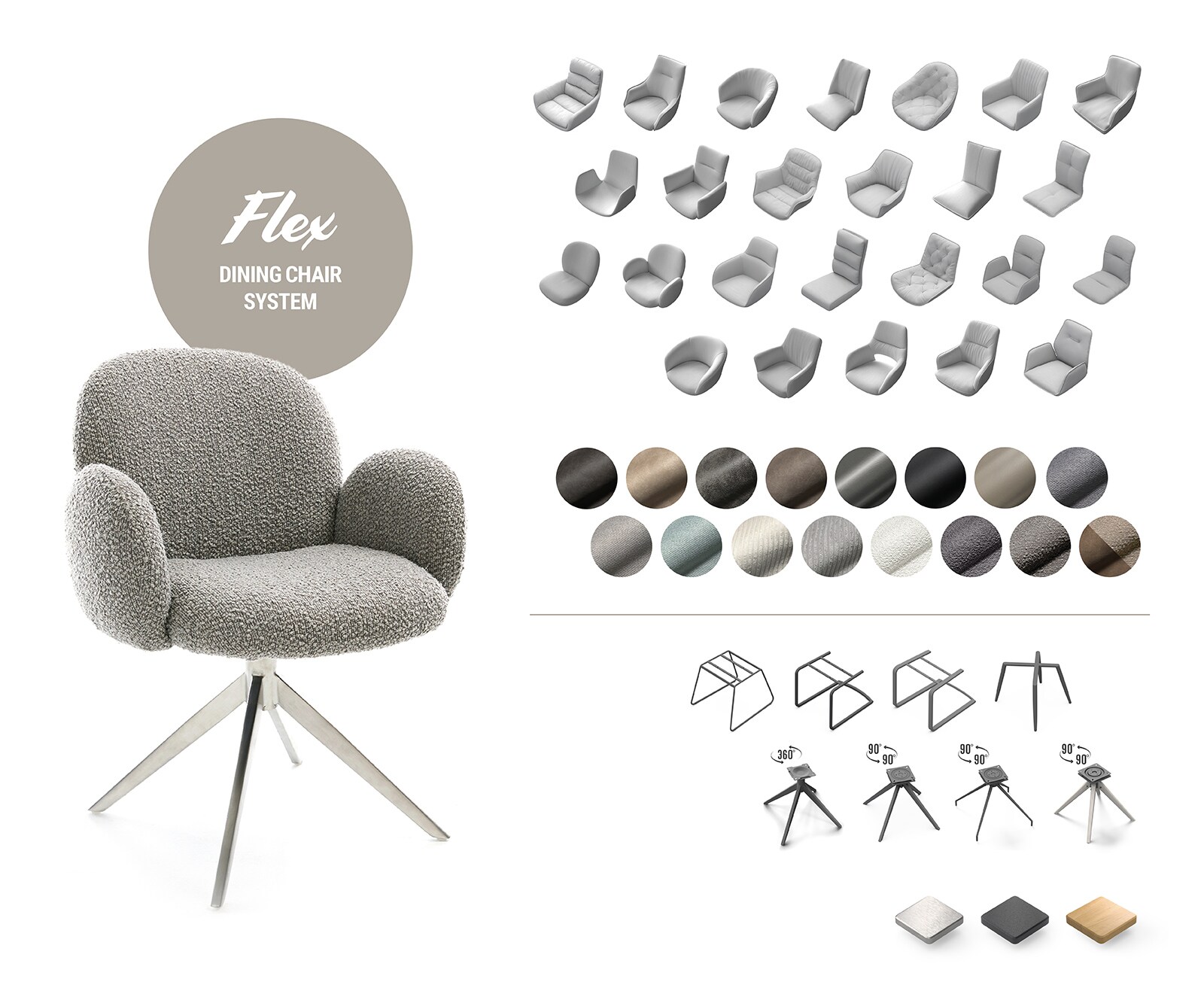 Chaise-de-salle-à-manger Pejo-Flex chenille gris argenté 4 pieds coniques acier inoxydable brossé ressorts ensachés 8