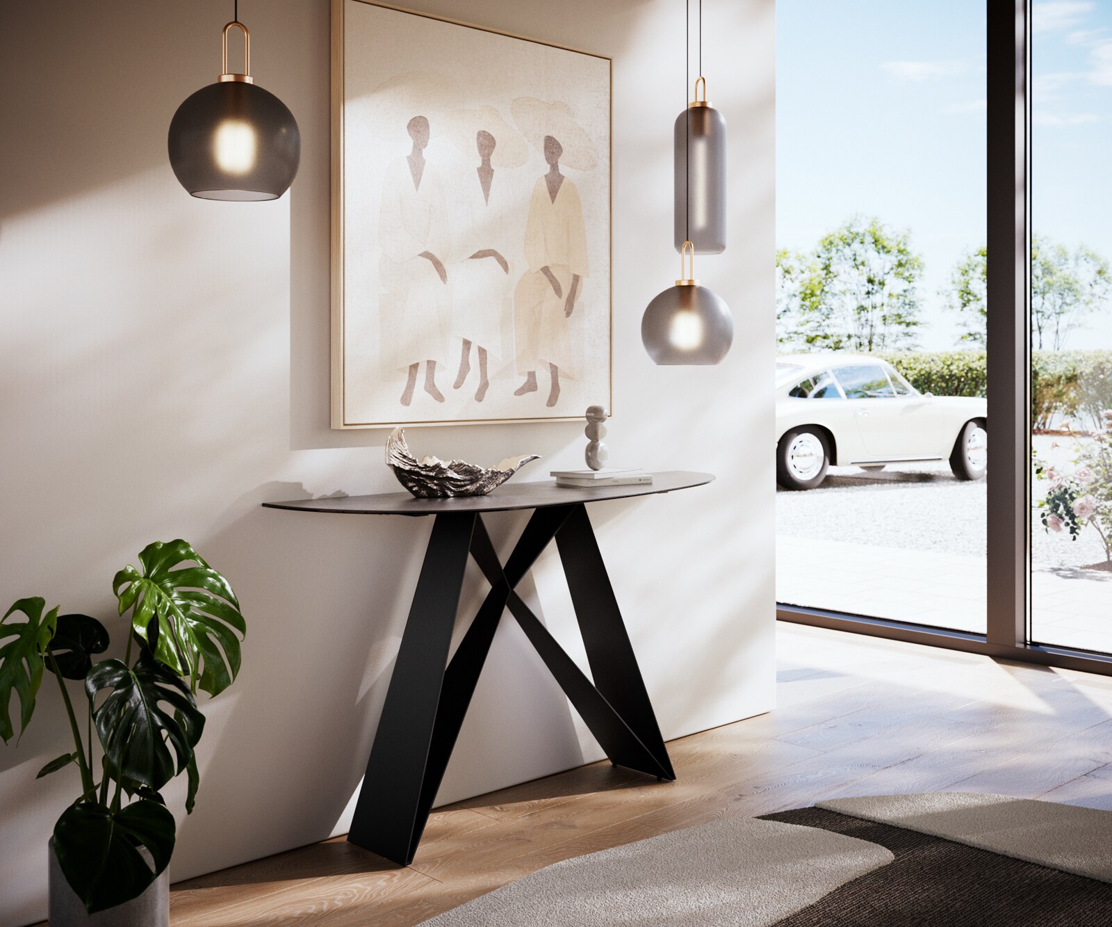Table console Edge Oval 140x40 cm Céramique Béton Gris Velio Métal Noir 7