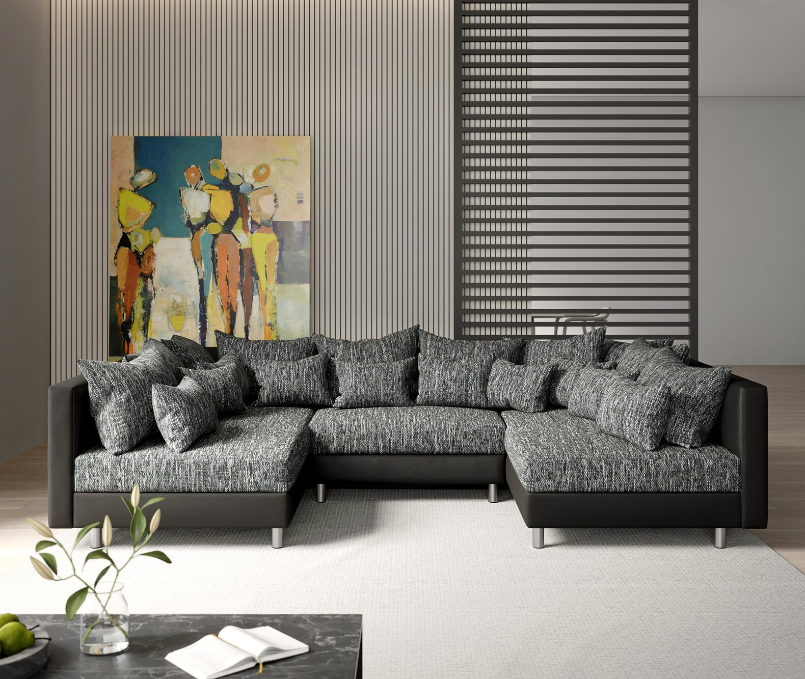 salon Clovis noir canapé modulaire module système 1
