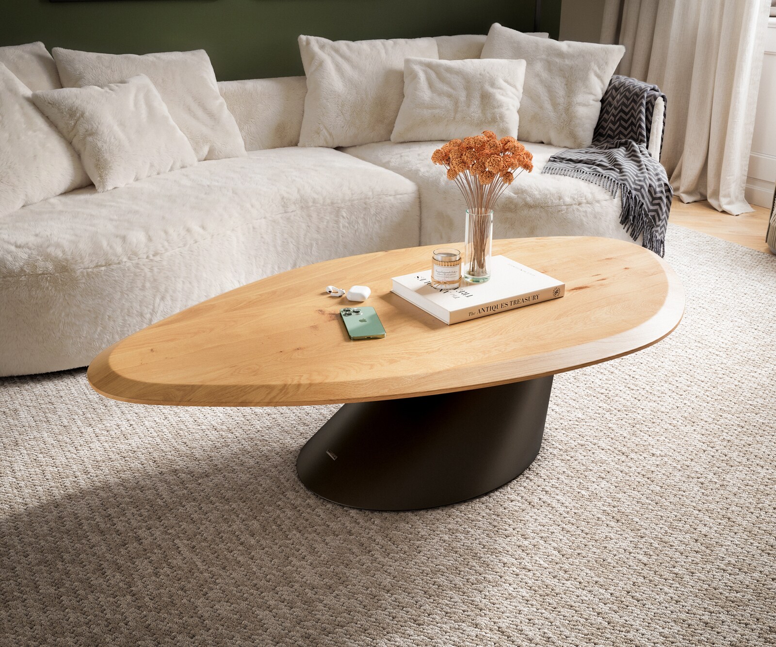 Table basse Edge Organique 140x76 cm Chêne naturel Flow-Edge Conis Métal Noir 1