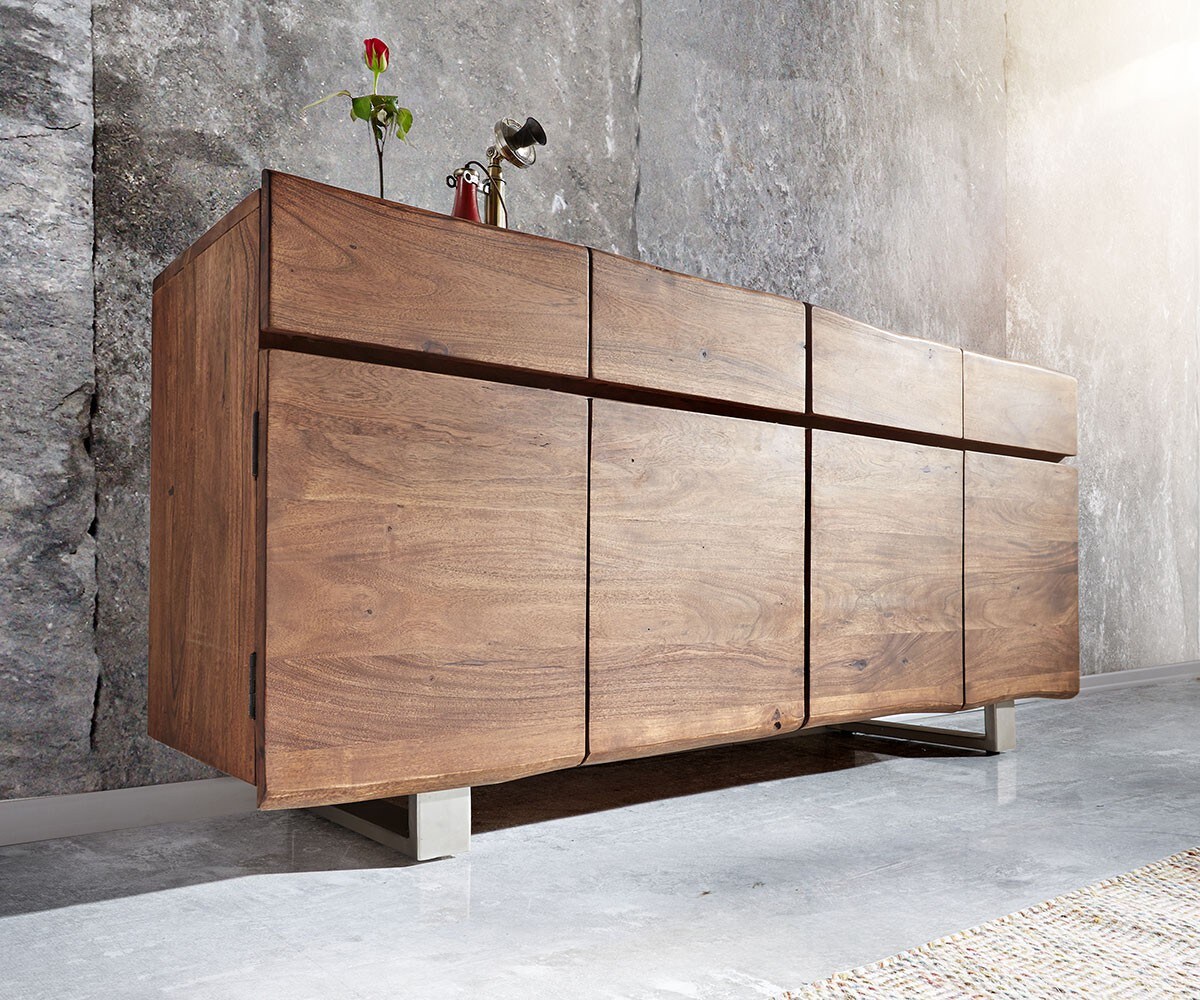 Commode Live-Edge en acacia avec portes et tiroirs bord d'arbre 4