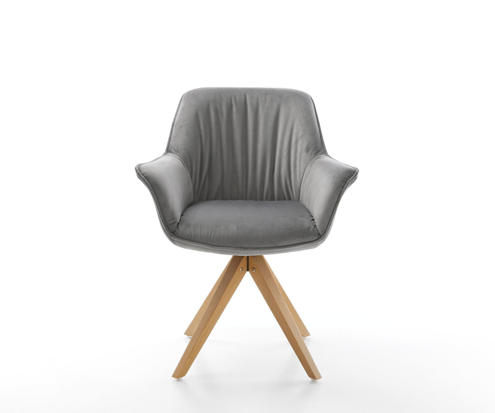 Chaise-de-salle-à-manger Keila-Flex avec accoudoirs velours gris pied en bois angulaire naturel 2 Chaise-de-salle-à-manger Keila-Flex avec accoudoirs velours gris pied en bois angulaire naturel 2