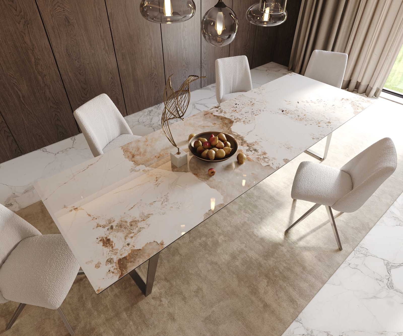 Table à manger Edge 300x100 céramique Minas mélange blanc-beige acier inoxydable incliné 6