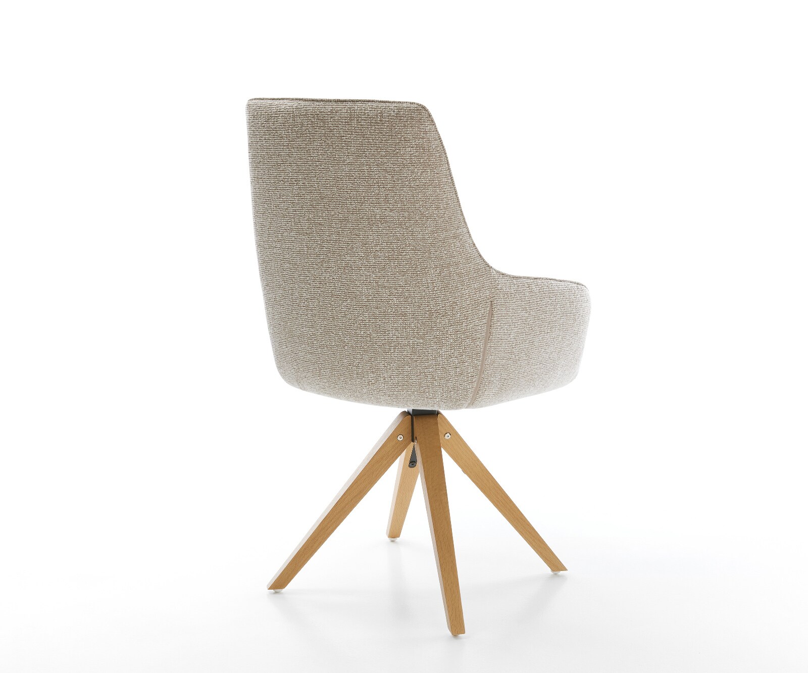 Chaise-pivotante Zelia-Flex avec accoudoirs tissu tissé doux beige pied en bois angulaire naturel pivotement sur 180° resorts ensachés 5