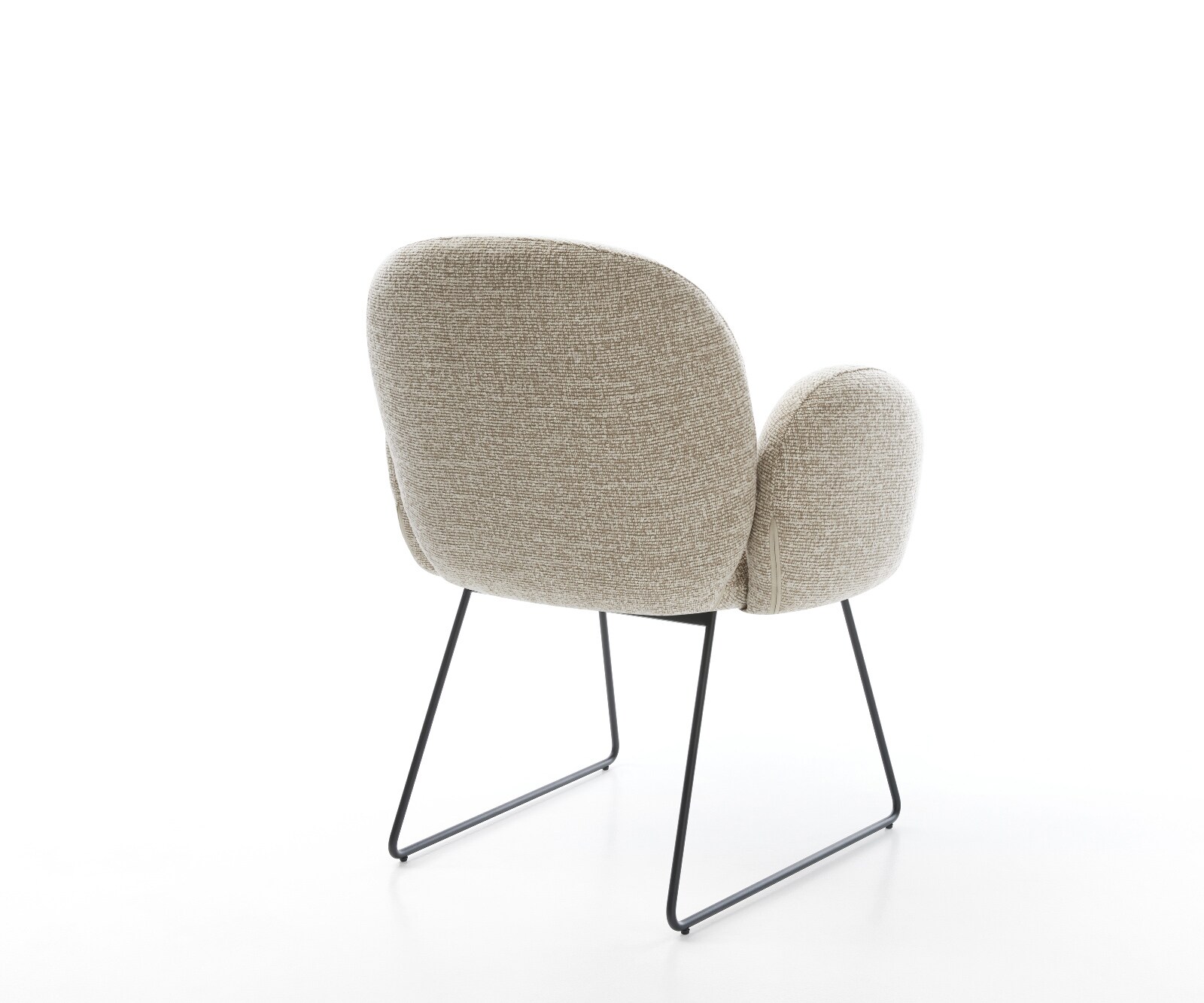 Chaise-de-salle-à-manger Nube-Flex avec accoudoirs tissu tissé doux beige pied trapèze noir resorts ensachés 5