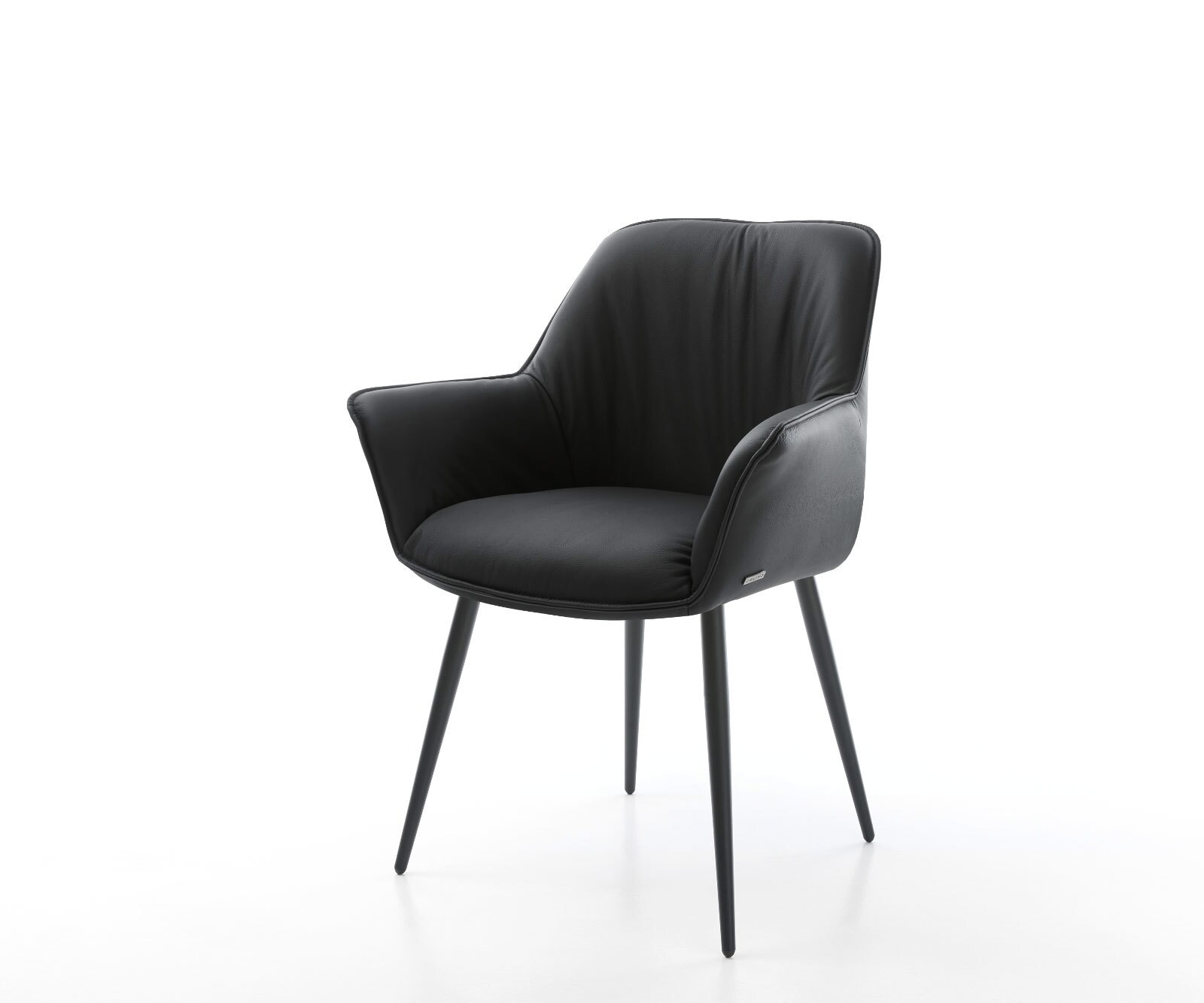 Chaise-de-salle-à-manger Keila-Flex avec accoudoirs cuir de vache noir 4 pieds coniques noir