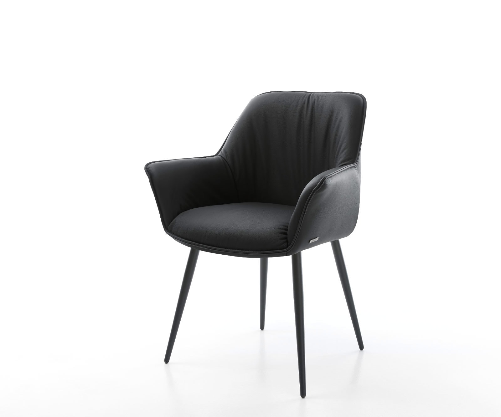 Chaise-de-salle-à-manger Keila-Flex avec accoudoirs cuir de vache noir 4 pieds coniques noir Chaise-de-salle-à-manger Keila-Flex avec accoudoirs cuir de vache noir 4 pieds coniques noir