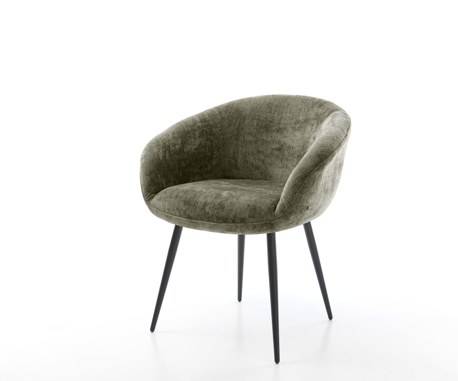 Chaise-de-salle-à-manger Vinka-Flex avec accoudoirs chenille olive 4 pieds coniques noir ressorts ensachés