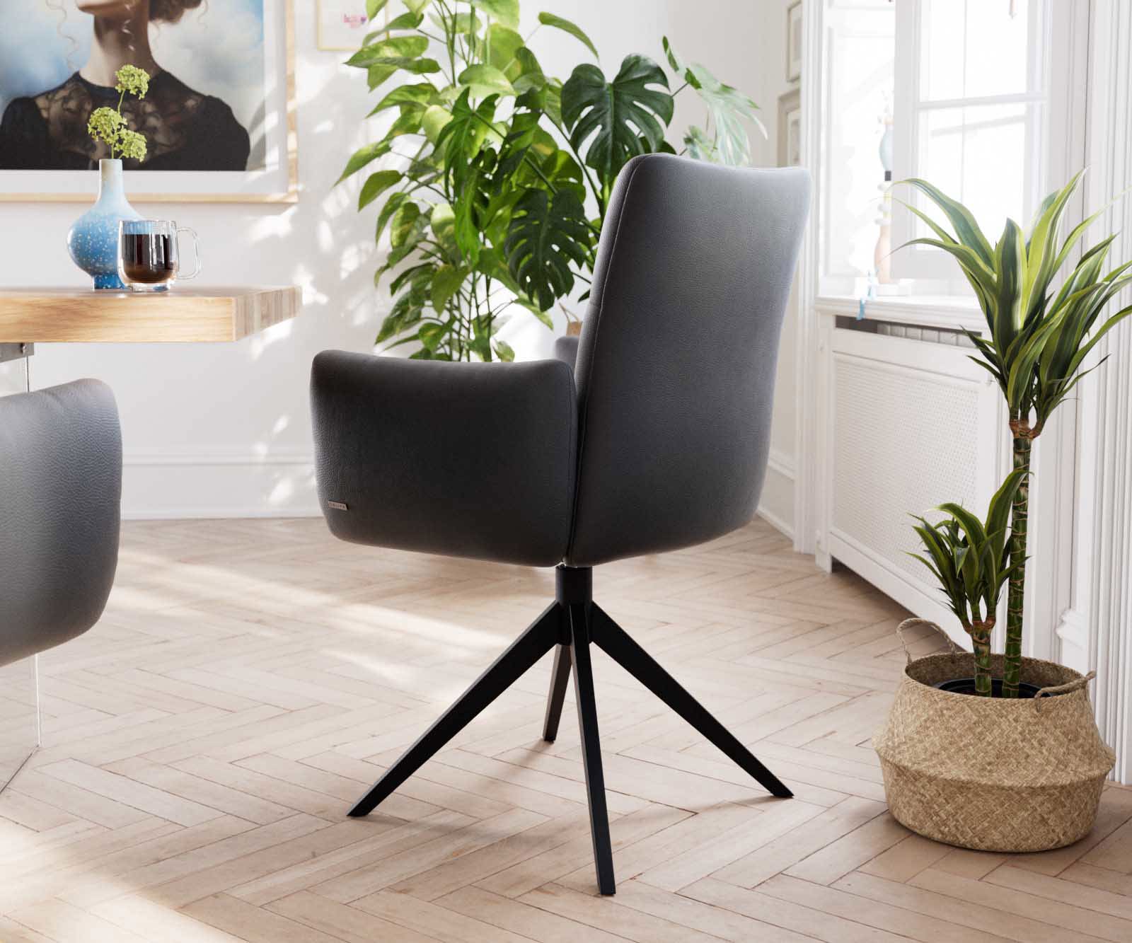 Chaise-pivotante Jova-Flex avec accoudoirs cuir de vache noir pied croisé large noir pivotement sur 360° ressorts ensachés 3 Chaise-pivotante Jova-Flex avec accoudoirs cuir de vache noir pied croisé large noir pivotement sur 360° ressorts ensachés 3