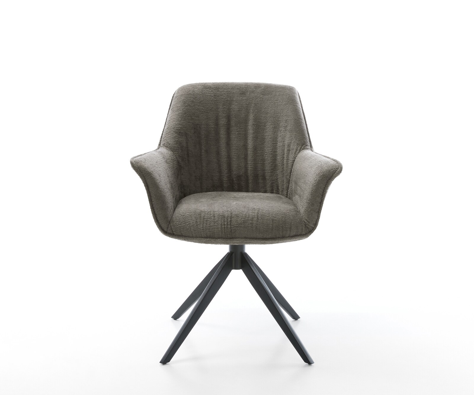 Chaise-pivotante Keila-Flex avec accoudoirs bouclé doux couleur boue pied croisé large noir pivotement sur 360° fonction bascule 2